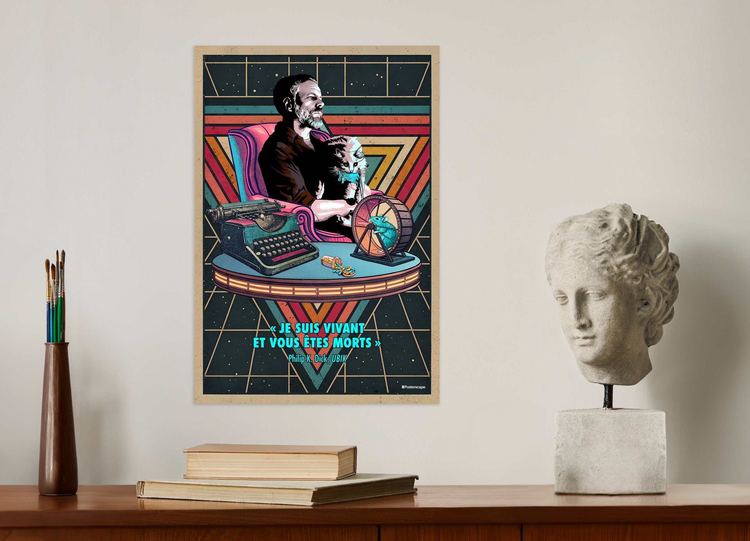 Philip K. Dick Poster - « Je suis vivant et vous êtes morts » - Science-fiction rétro
