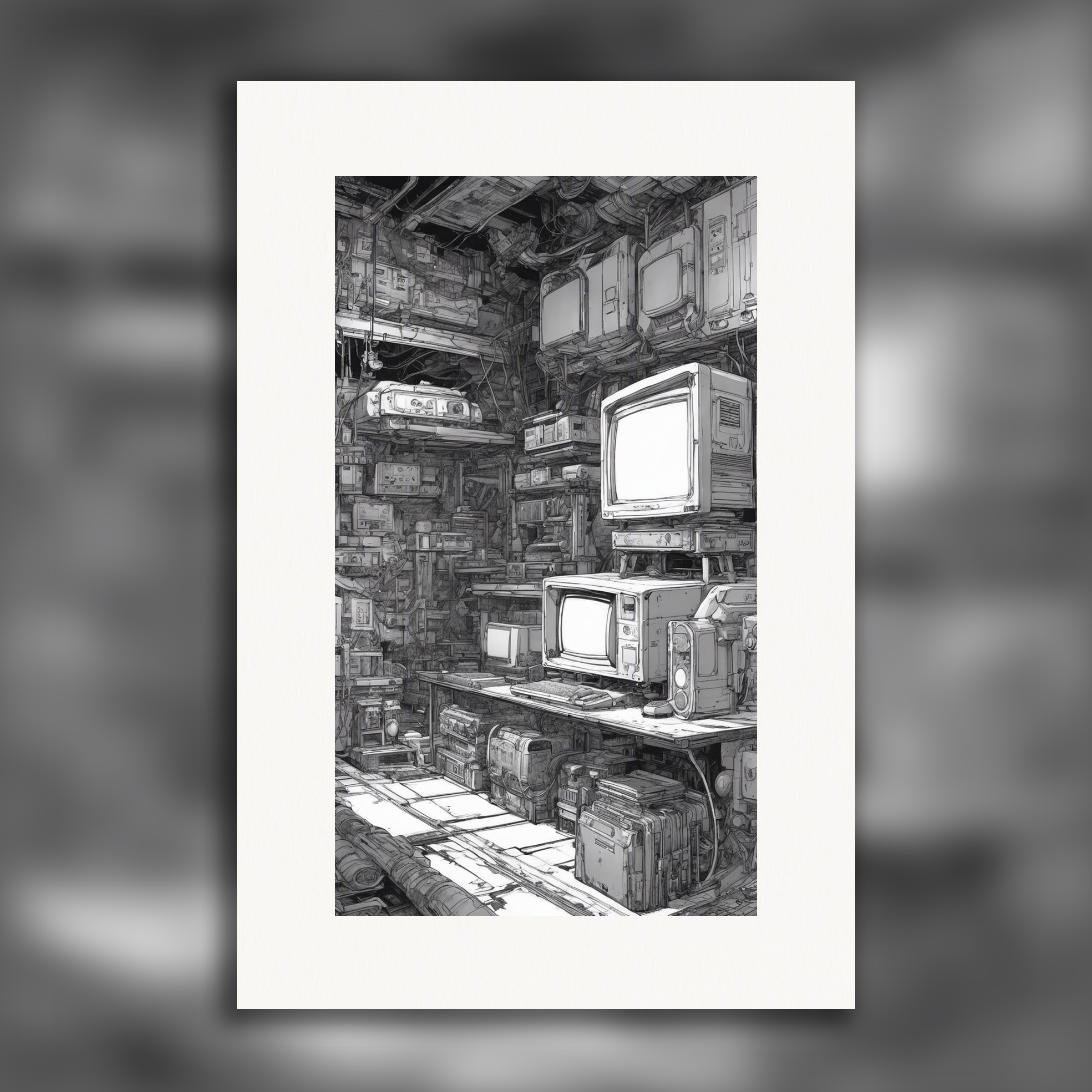 Contemporary black cyberpunk manga, Video game console - Affiche