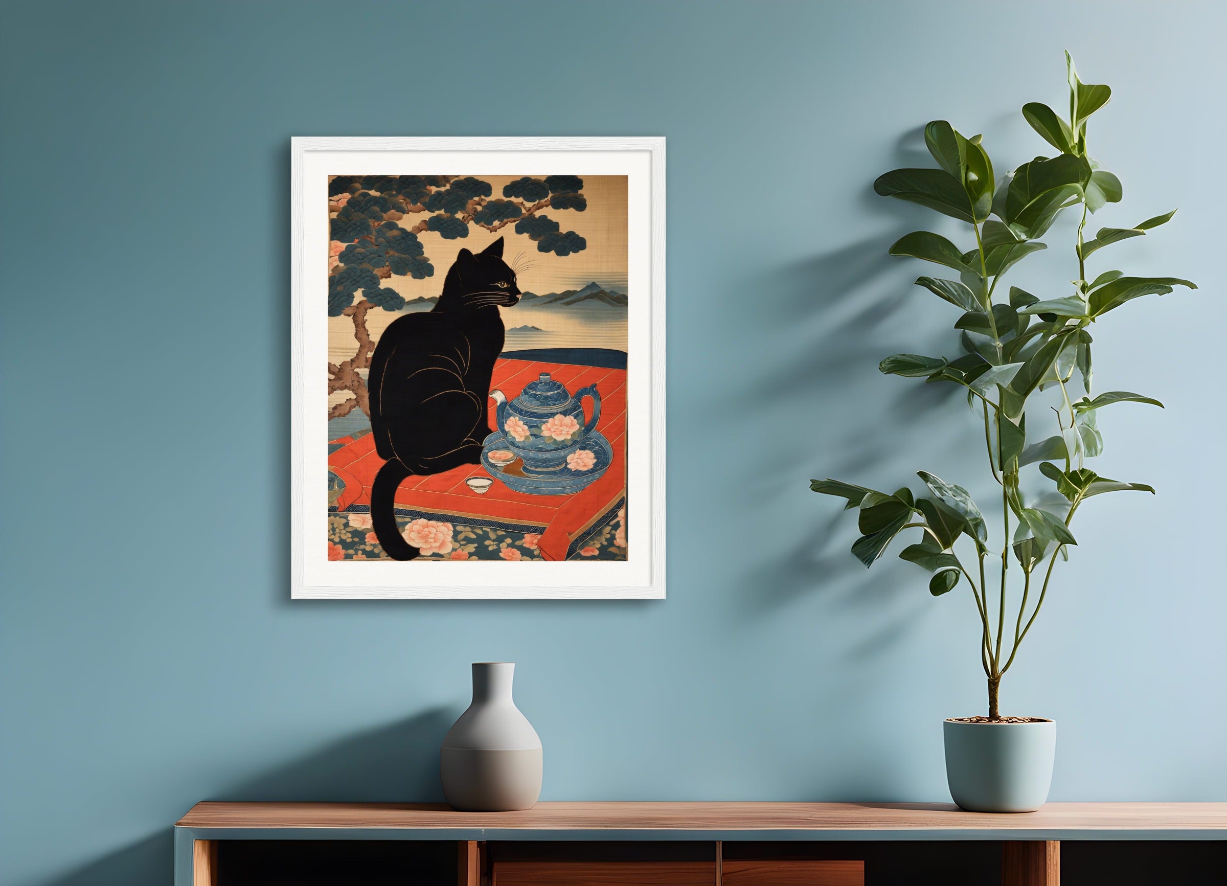 Poster with wood frame: 19th century Japanese tapestry,