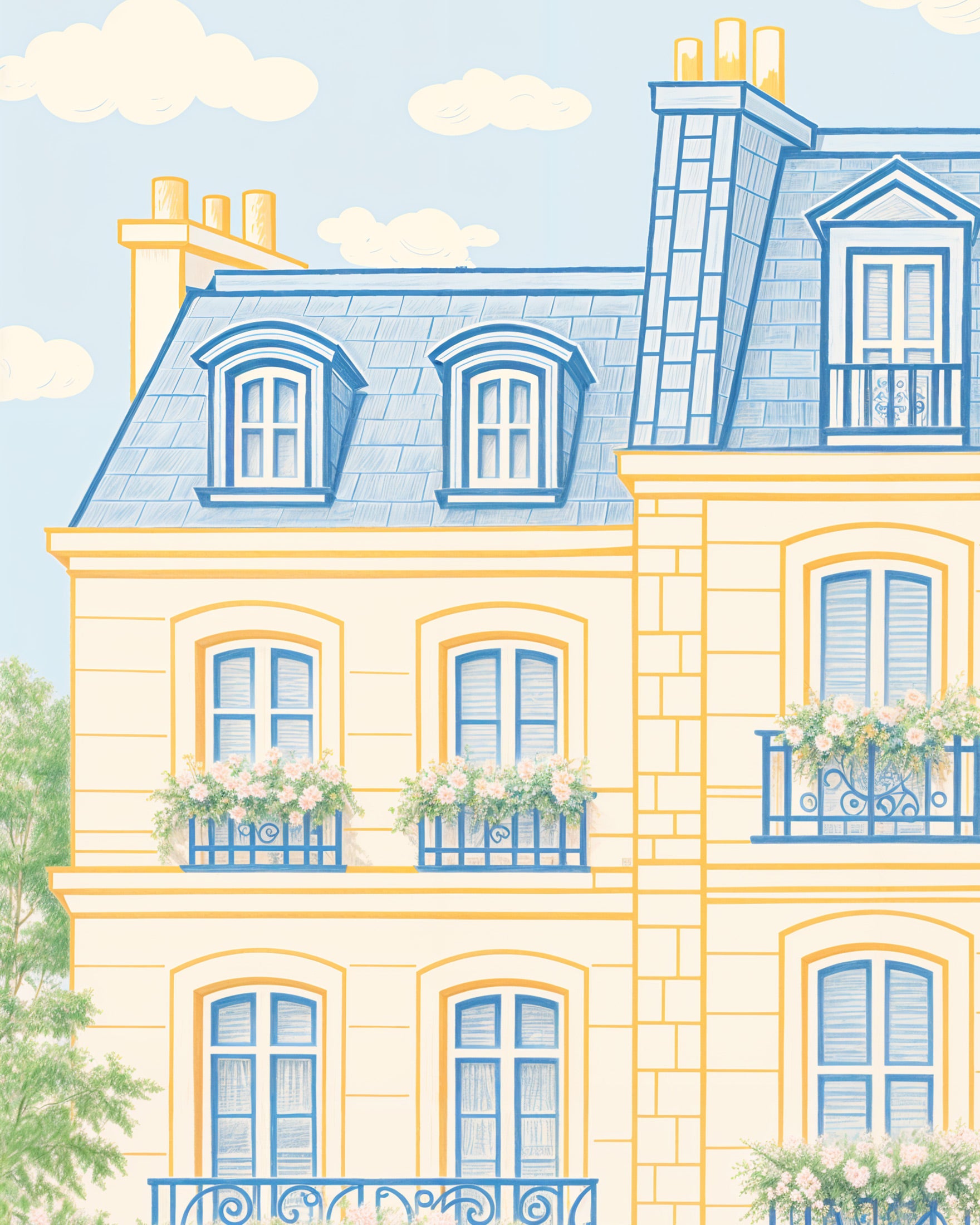 Affiche de Paris - Façade d'immeuble – Illustration Pastel