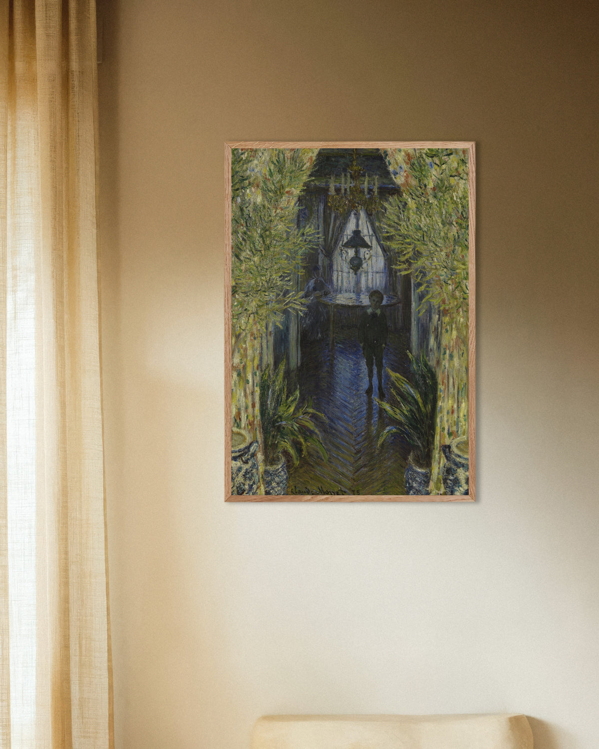 Affiche Un coin d'appartement (1875) de Claude Monet, avec un cadre en bois naturel