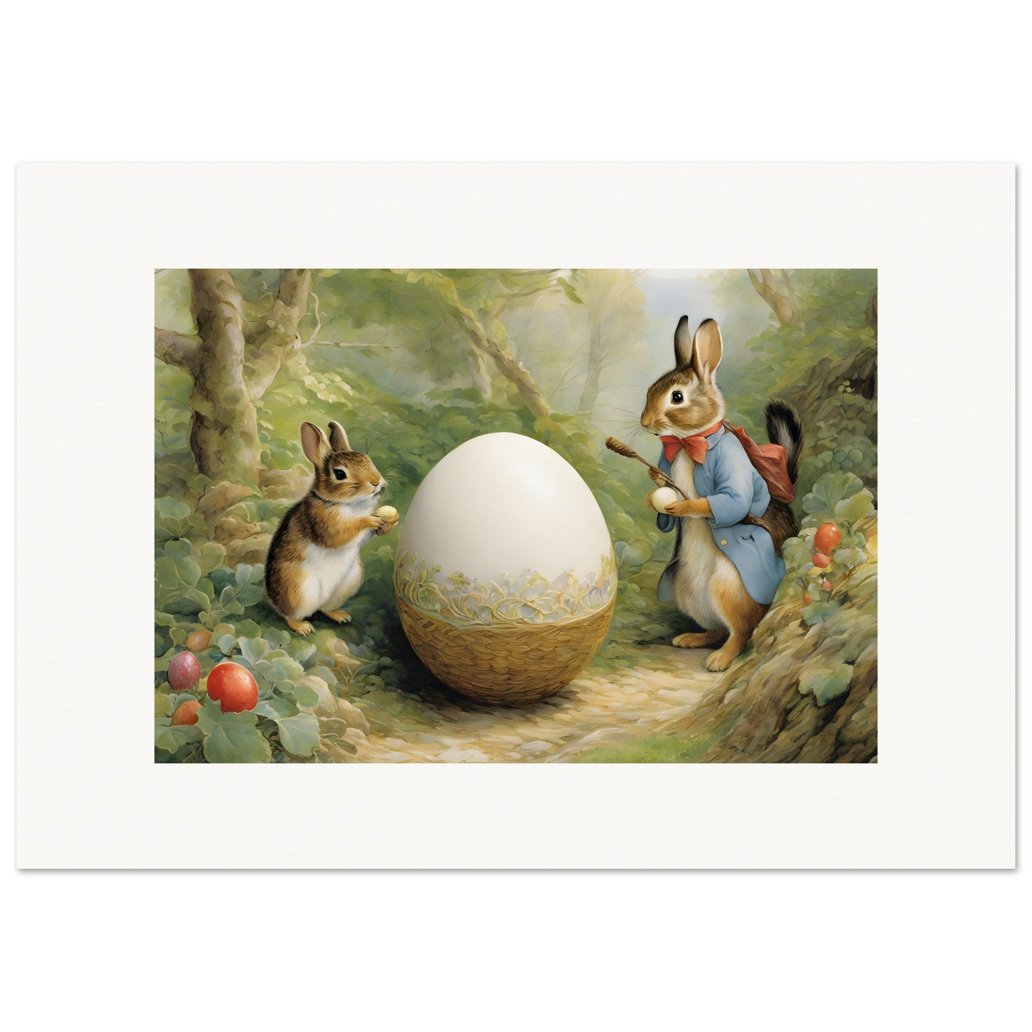 Affiche pour pâques, contes charmants, délicates aquarelles britanniques, lapins et œuf