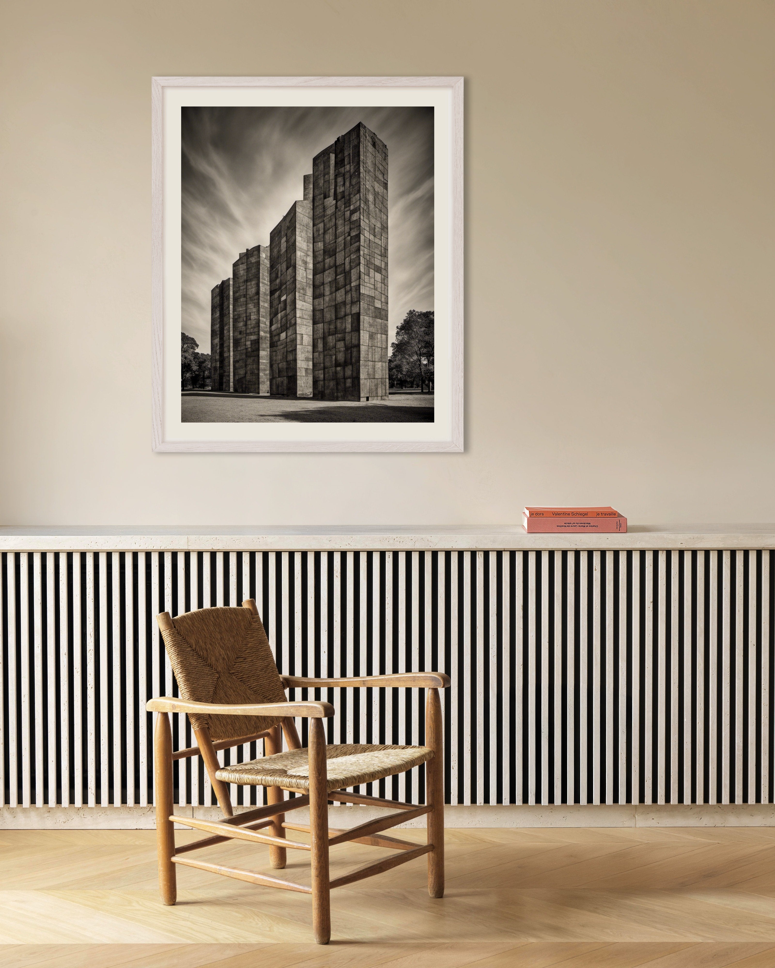 Poster of Abstract compositions with fanciful shapes, brutalist buildings - Poster, with white wooden frame