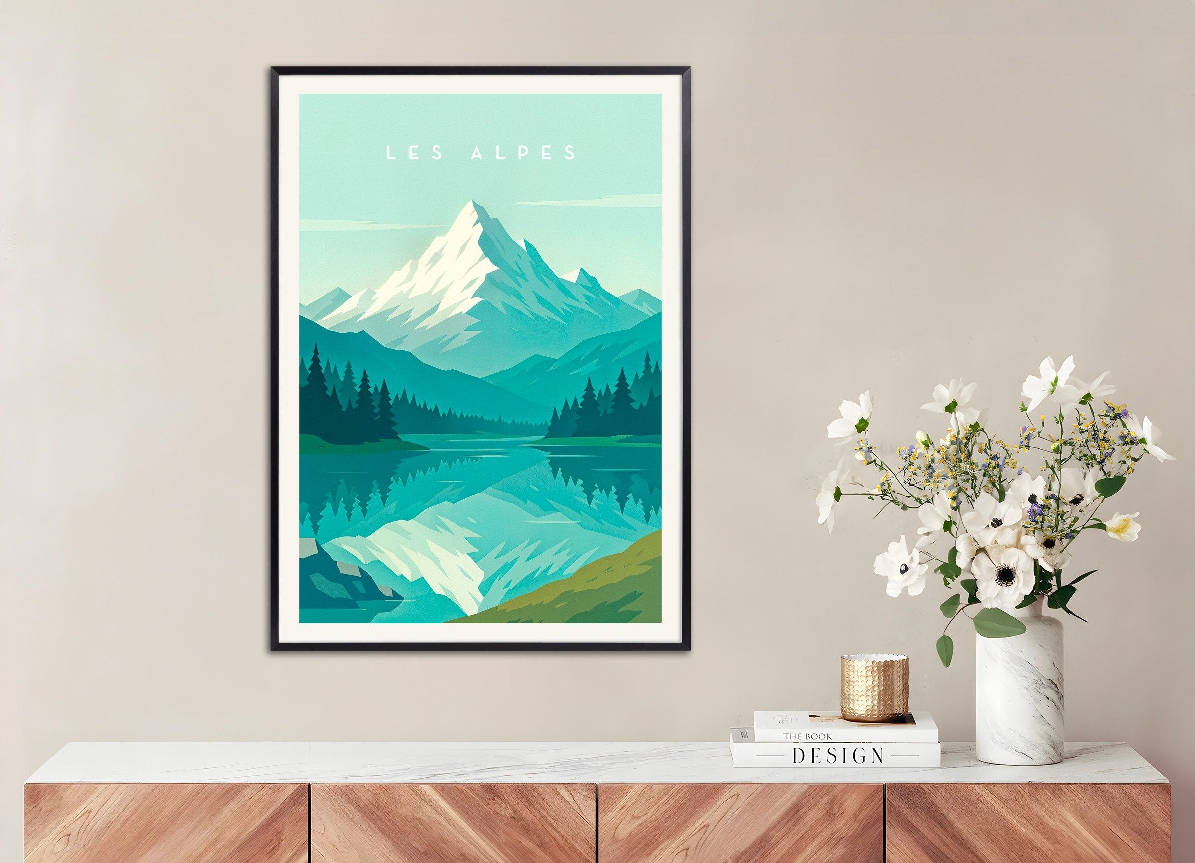 Poster of Alps Poster - Minimalist Mountain Art Print, with metal frame