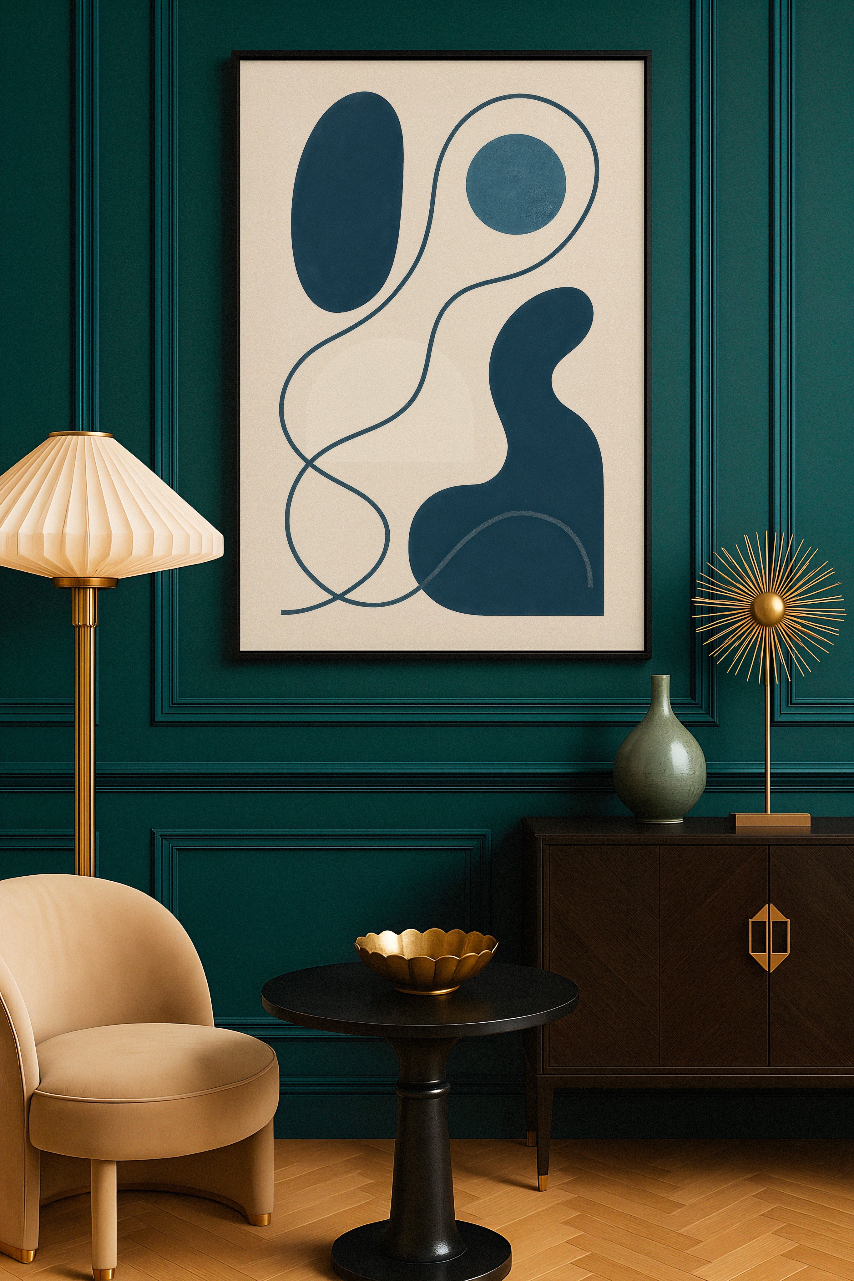 Inflexions 01 – art abstrait moderne en lignes bleues - Affiche