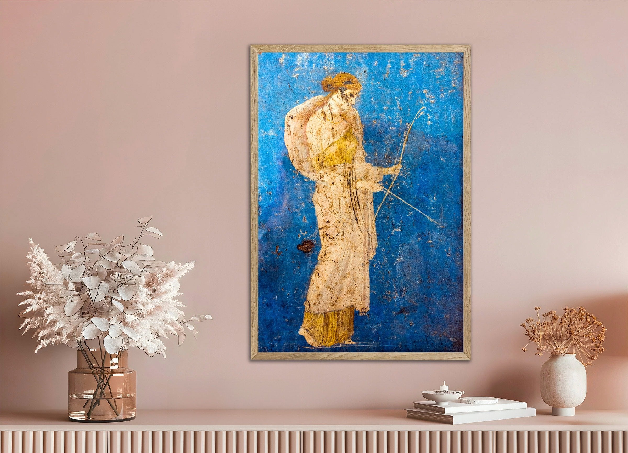 Poster of Artemis Wall Fresco – Roman Mural, with natural wooden frame
