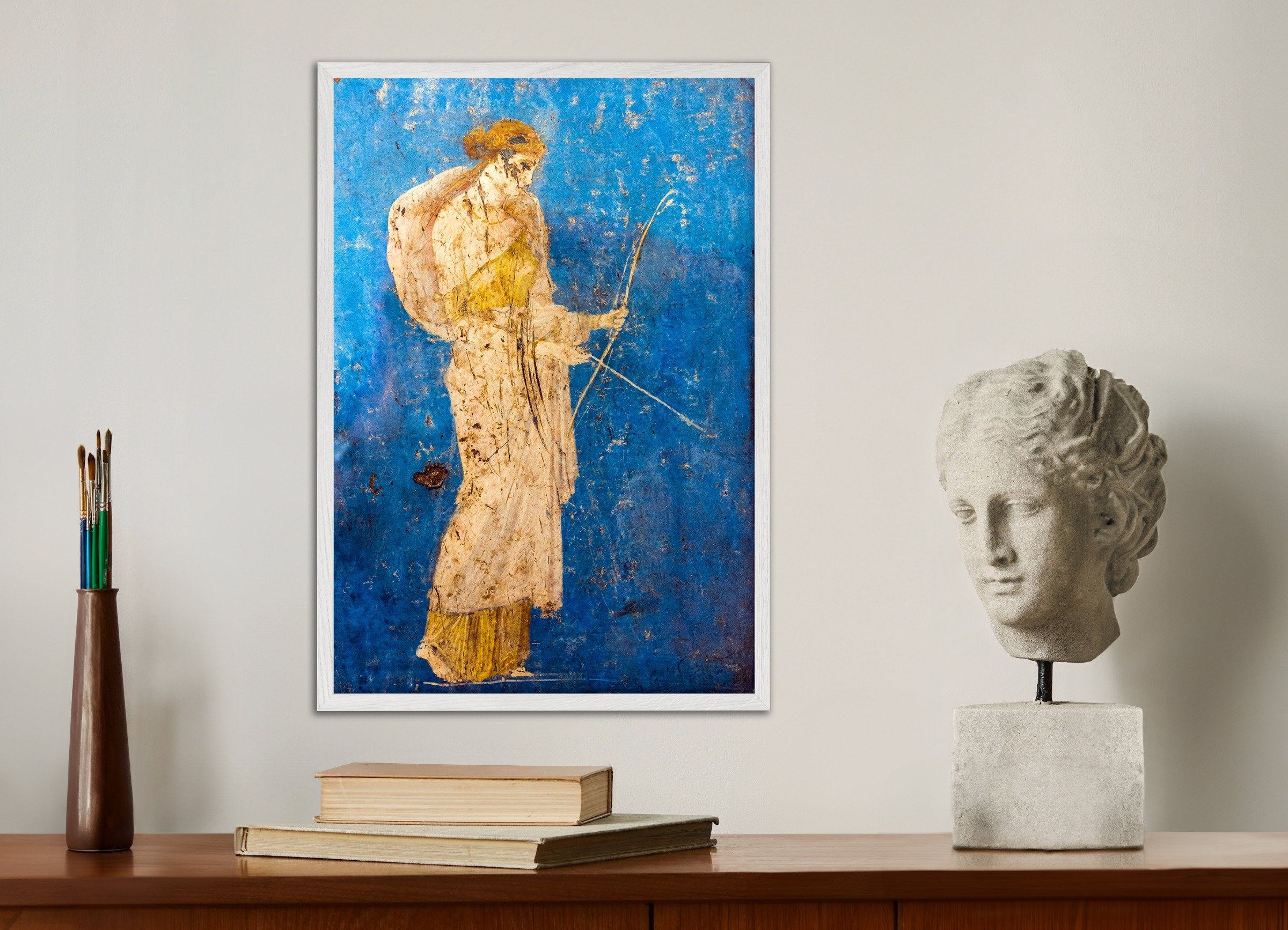 Poster of Artemis Wall Fresco – Roman Mural, with white wooden frame