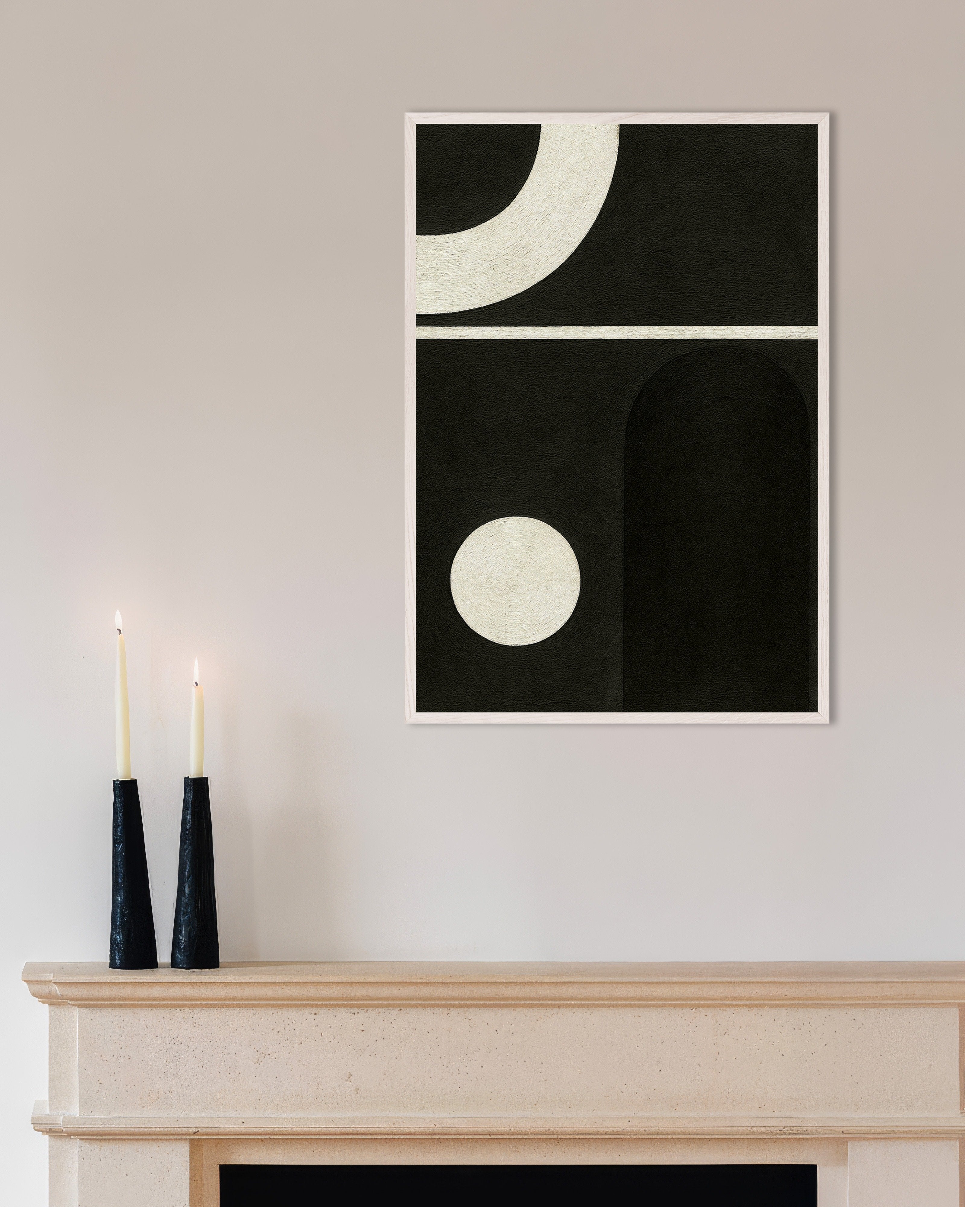 Poster of Black and white shapes – Minimalist geometric poster, with white wooden frame