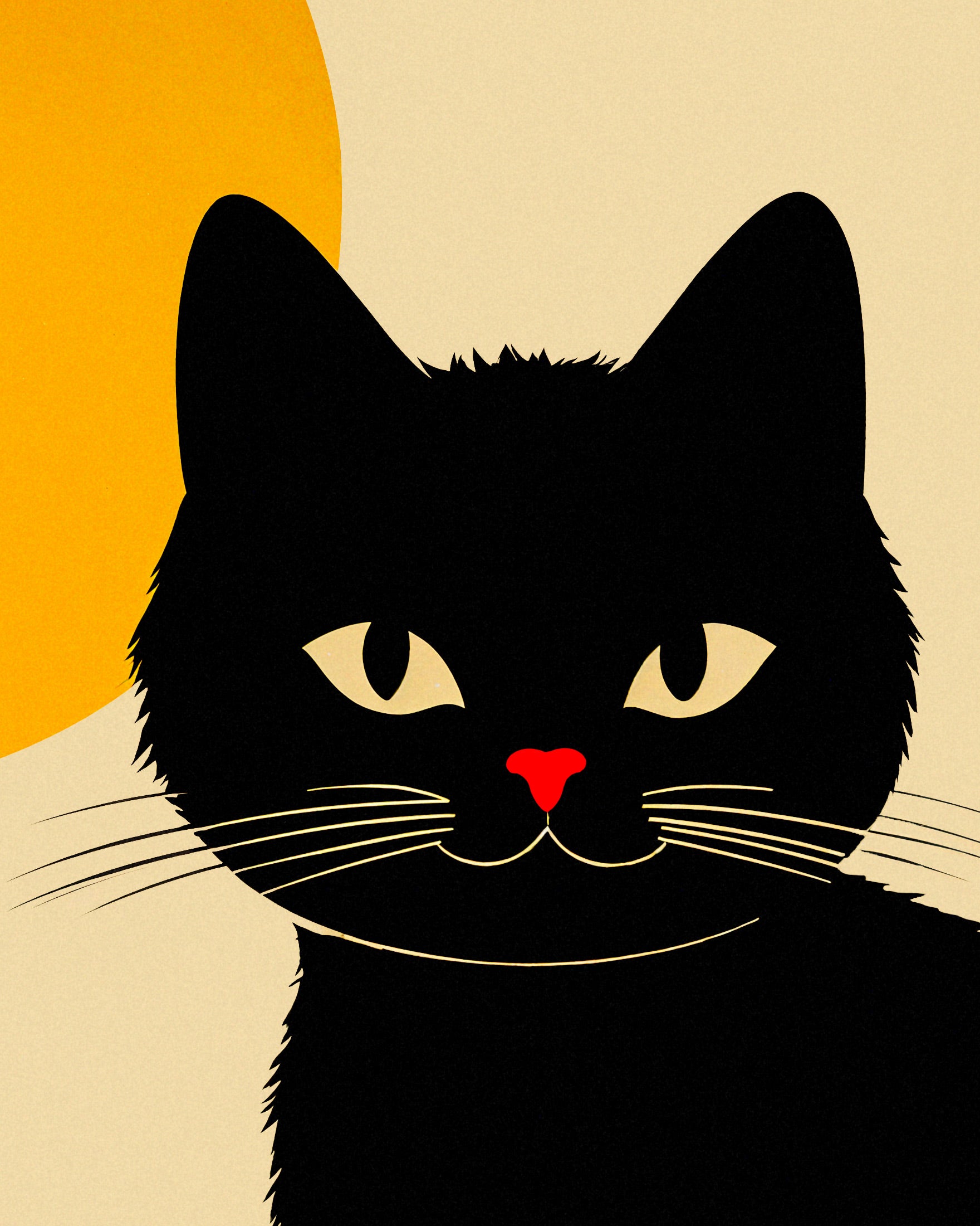 Affiche japonaise, chat et tasses de café