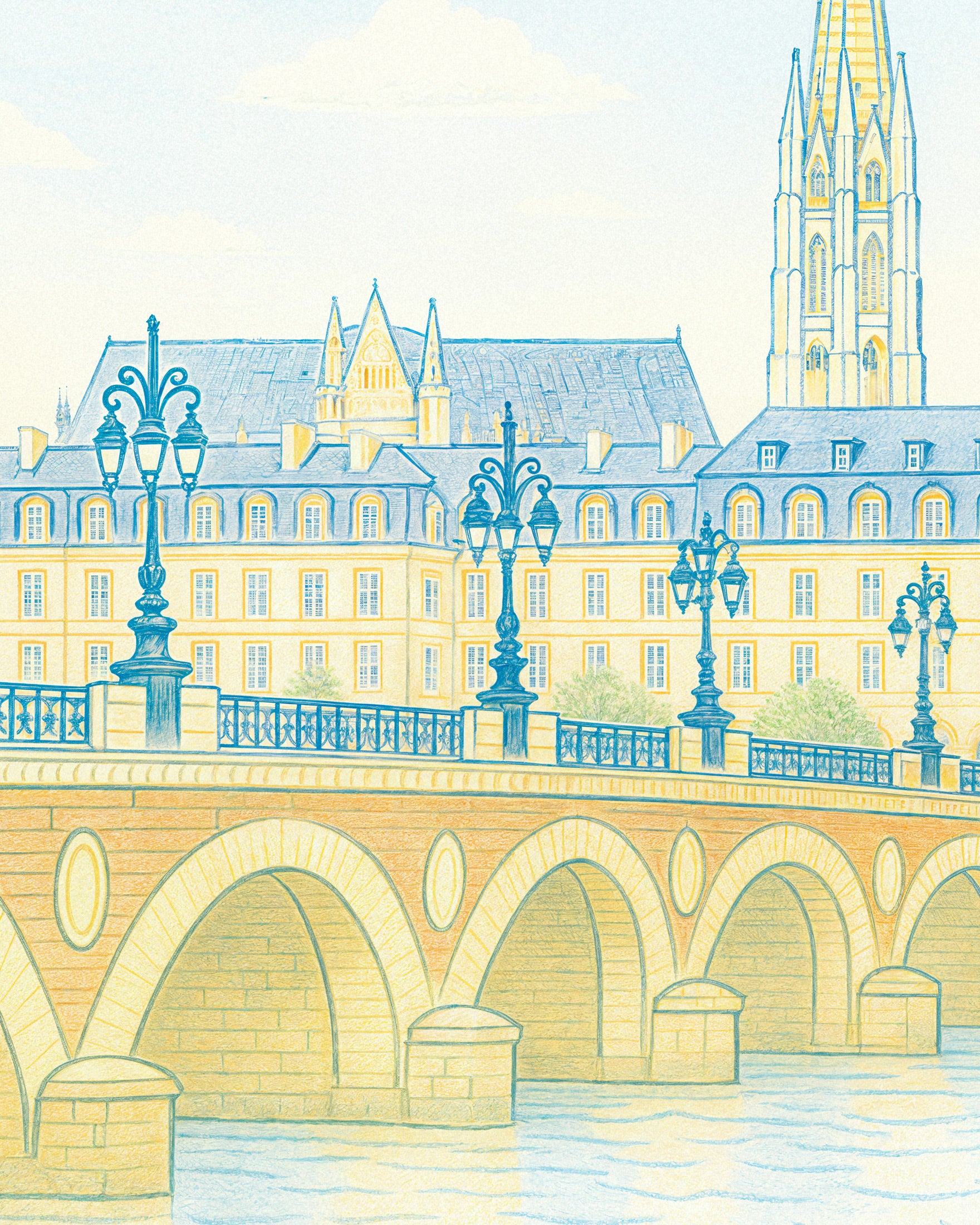 Affiche Bordeaux – Paysage urbain, pastel