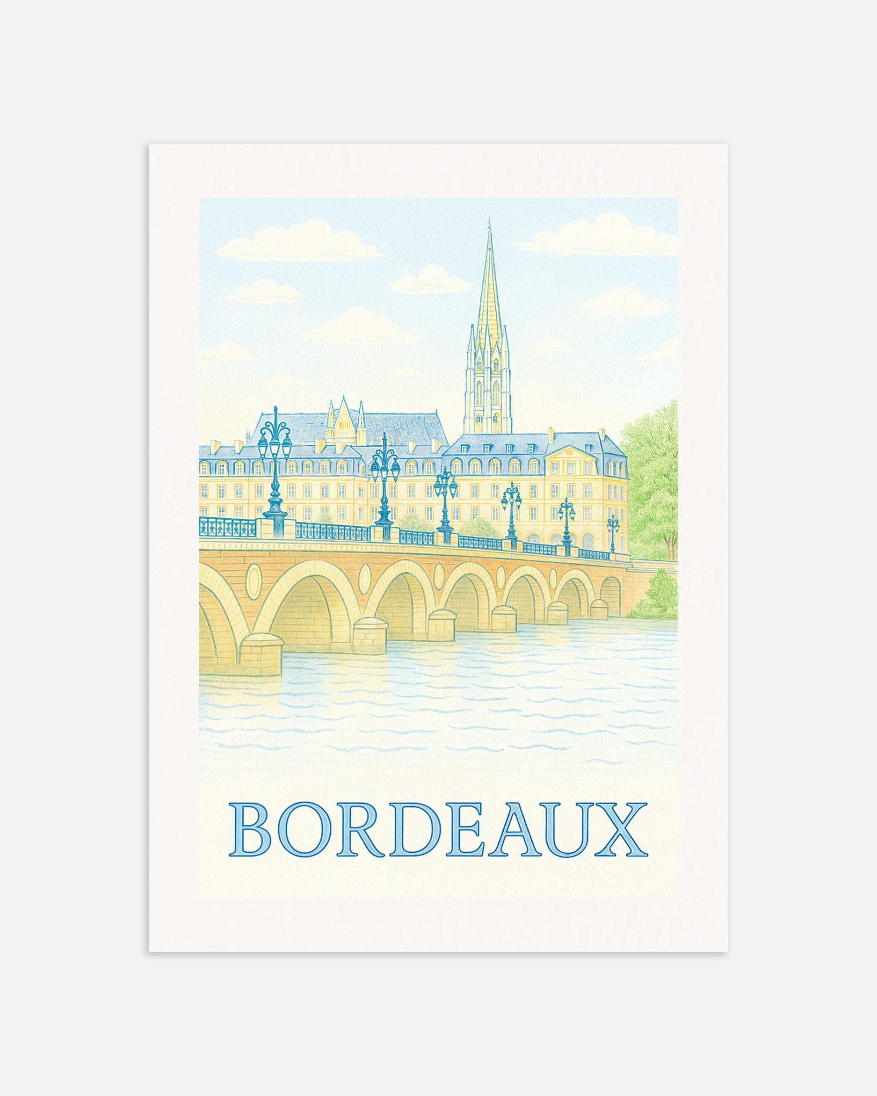 Poster of Bordeaux Poster – Hand-Drawn Cityscape Art Print in Soft Pastels, thumbnail
