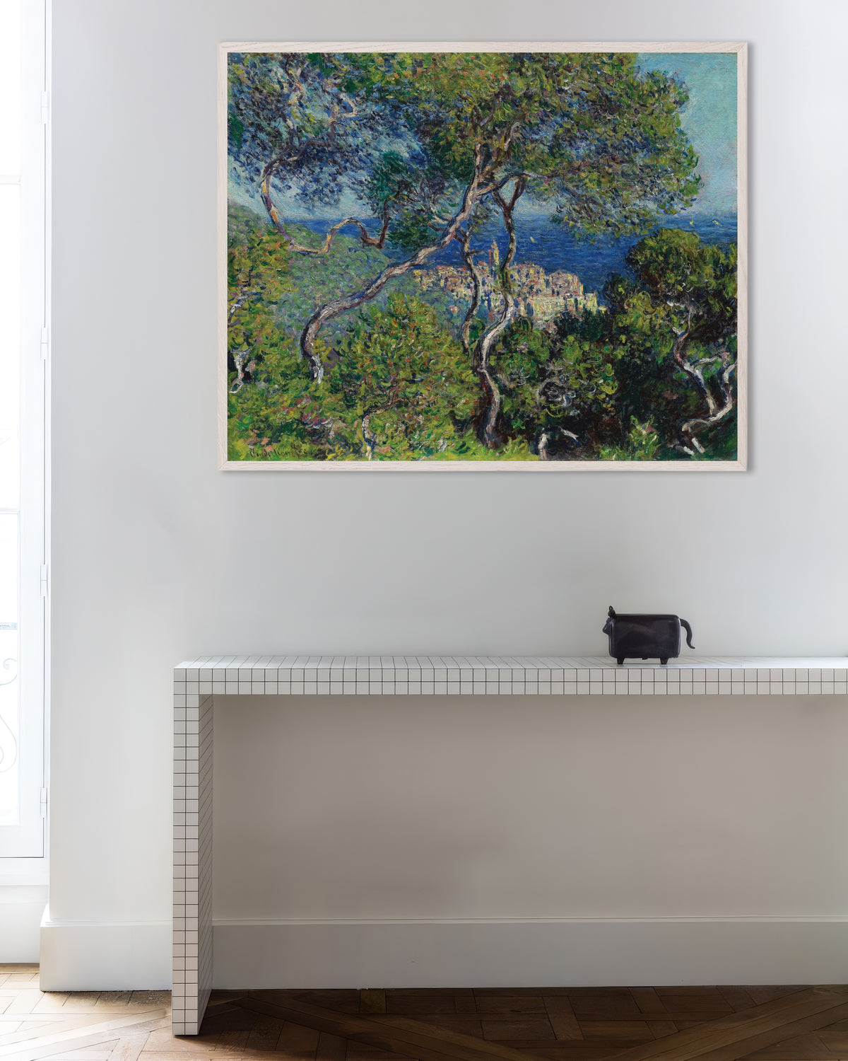 Poster Bordighera (1884) van Claude Monet met witte houten lijst