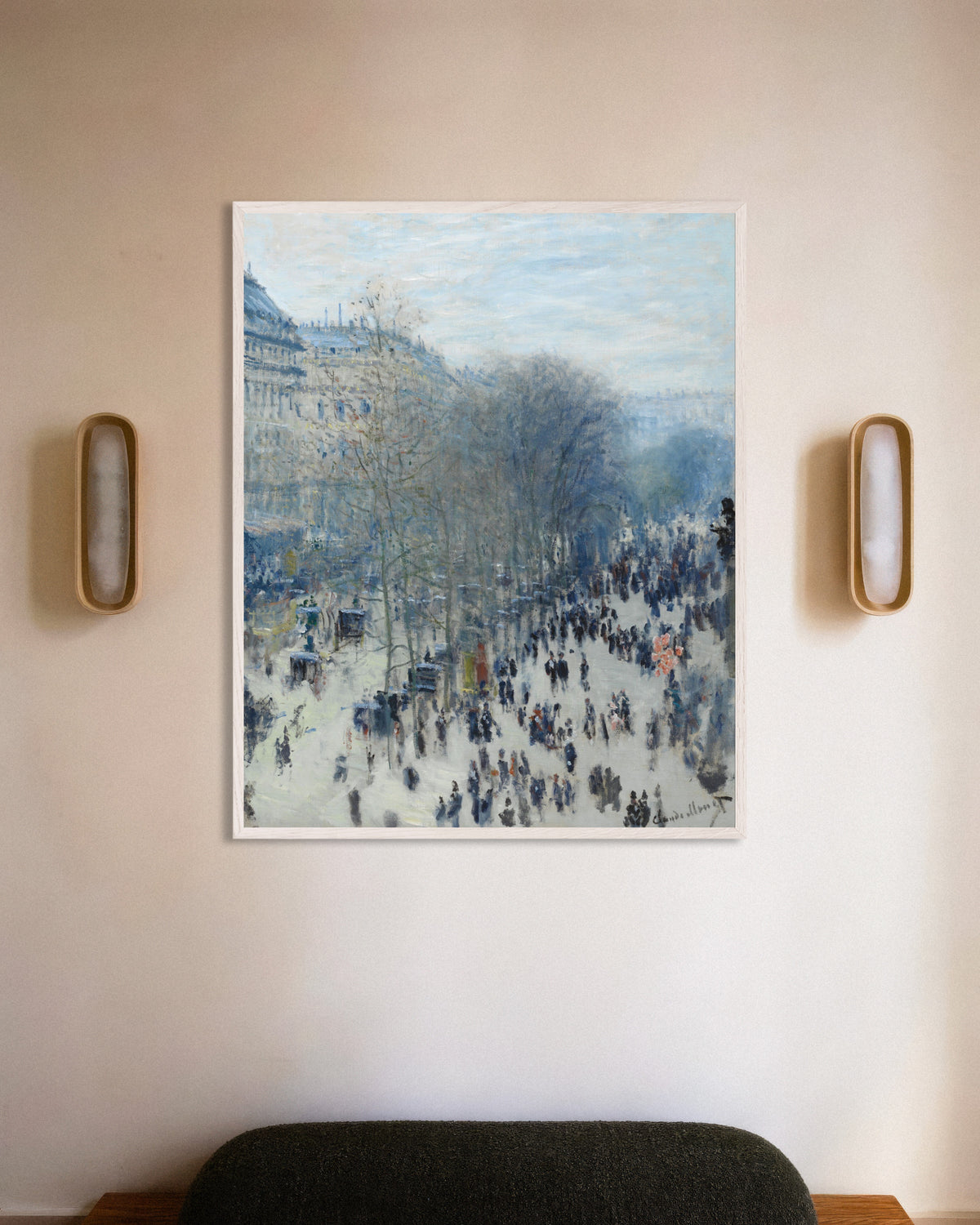 Poster Boulevard des Capucines (1873–1874) van Claude Monet met witte houten lijst