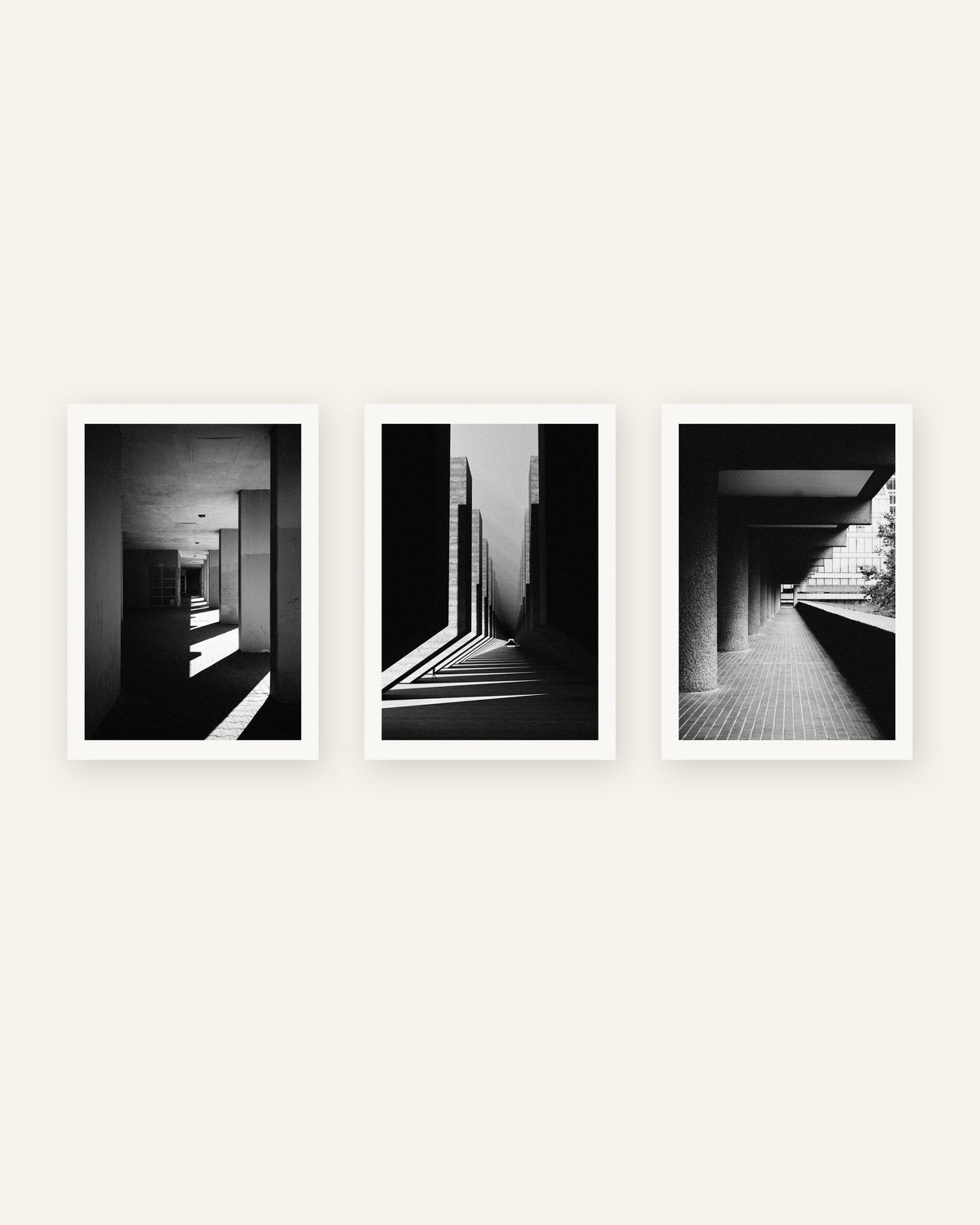 Brutalisme posters, set van 3: licht en schaduw, zonder lijst