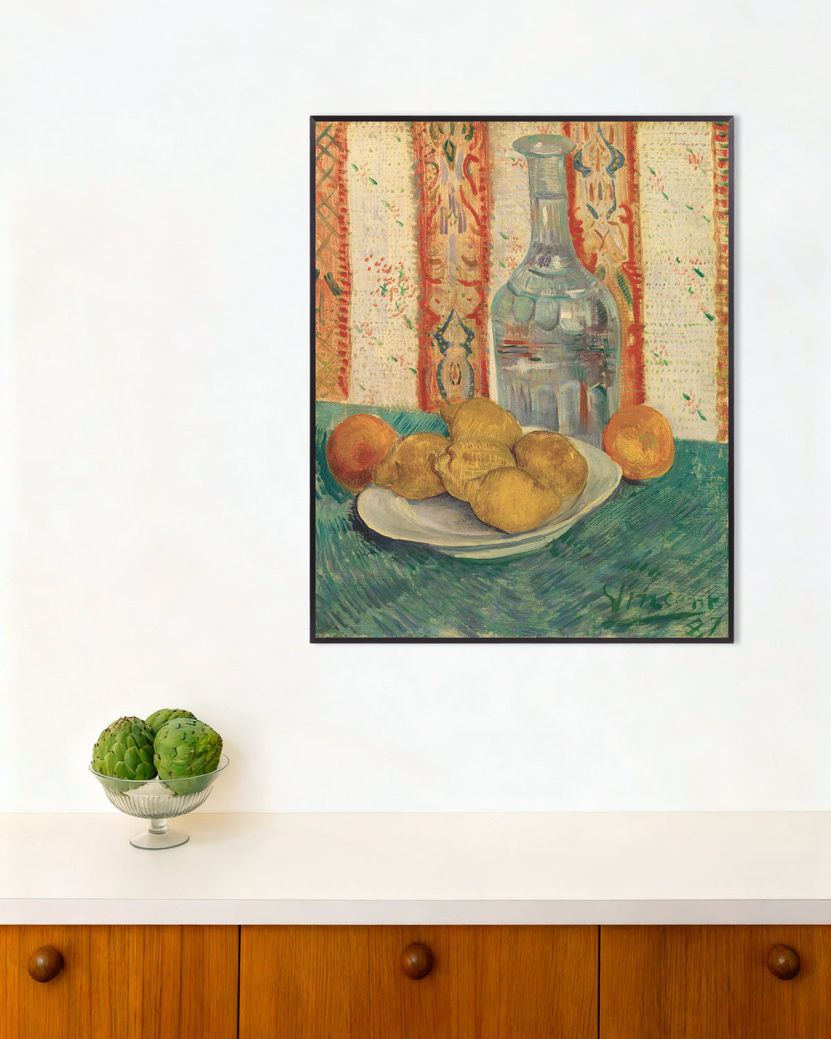 Poster van Karaf en schaal met citrusvruchten (1887) van Vincent van Gogh, met metalen lijst