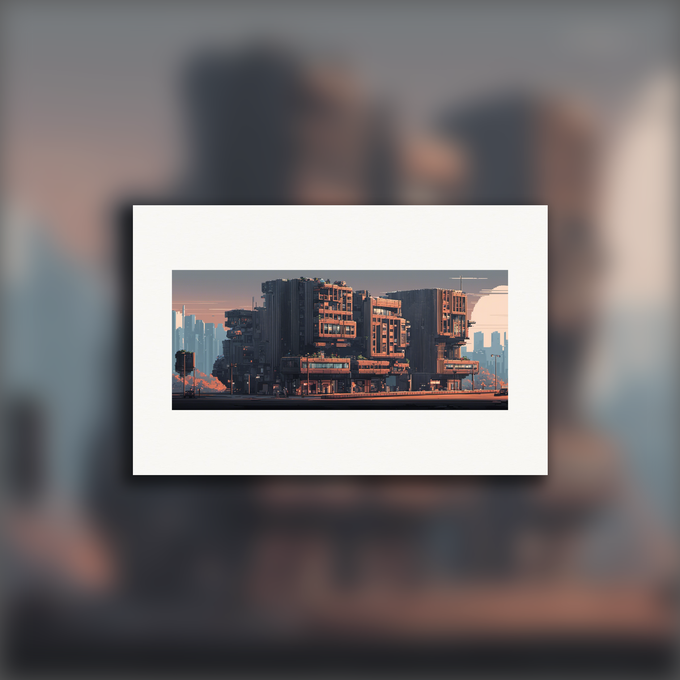 Pixel Art, brutalist architectuur - Poster