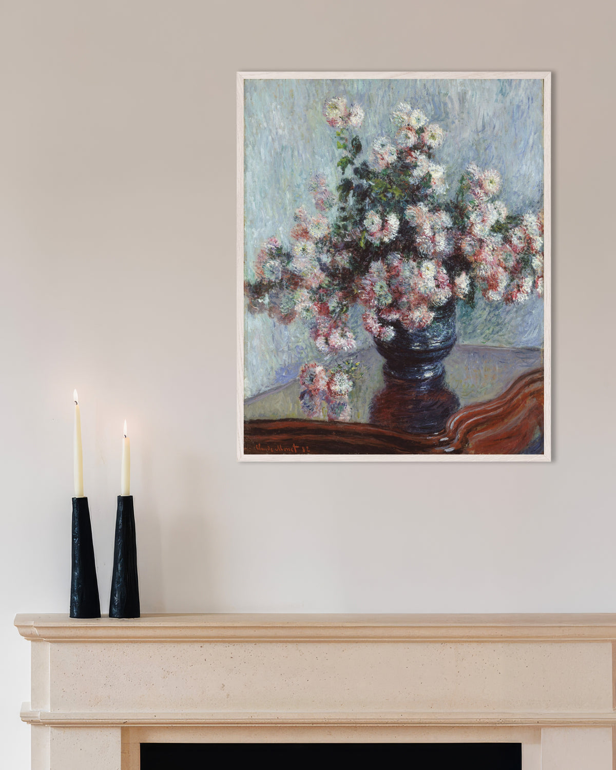Poster Chrysanten (1882) van Claude Monet met witte houten lijst