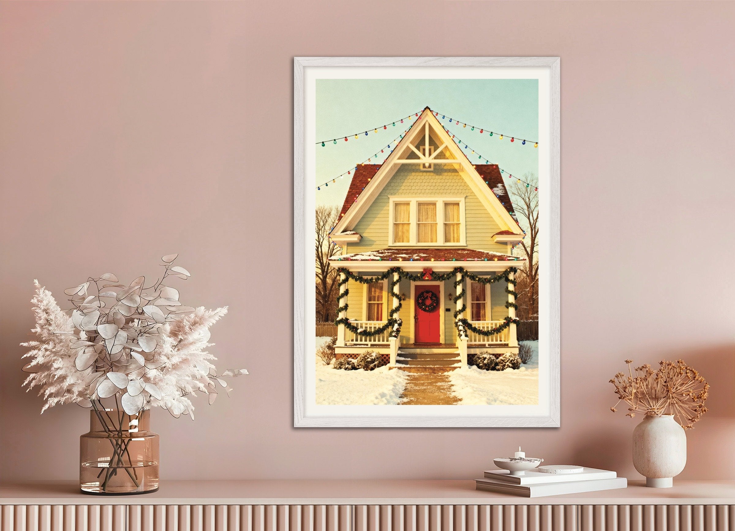 Poster of Cozy Christmas house poster, with white wooden frame