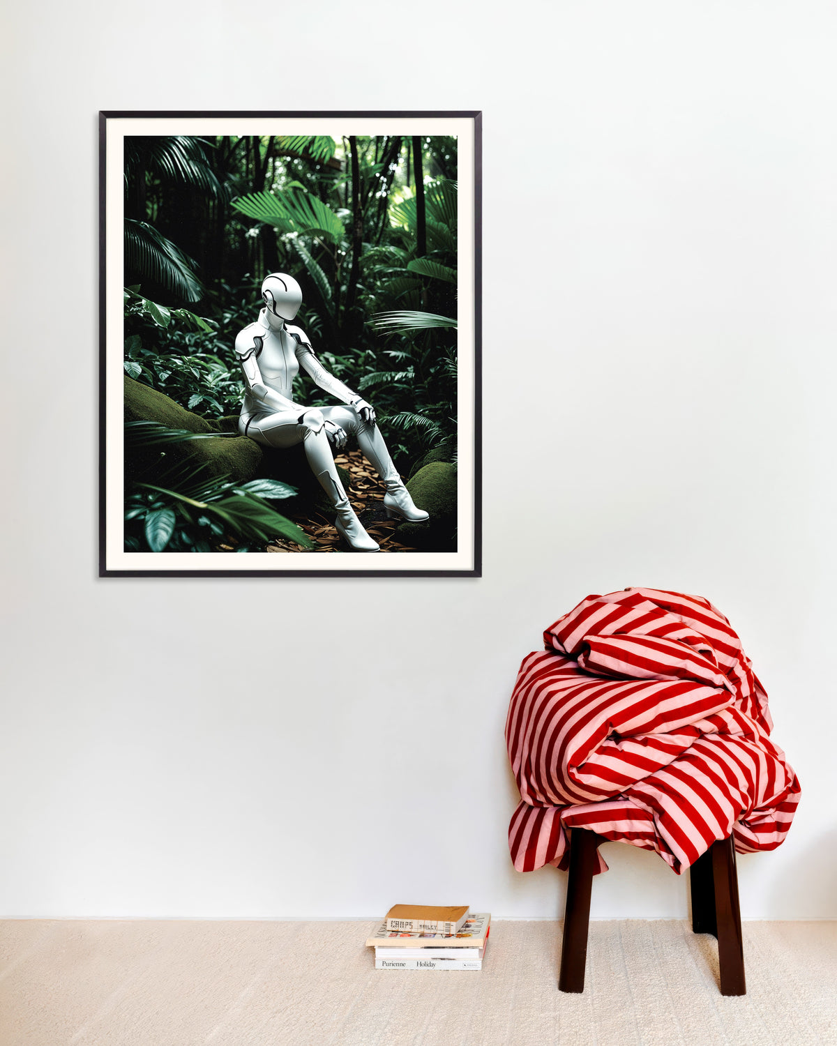Poster van Cyborg in de diepe jungle, met metalen lijst