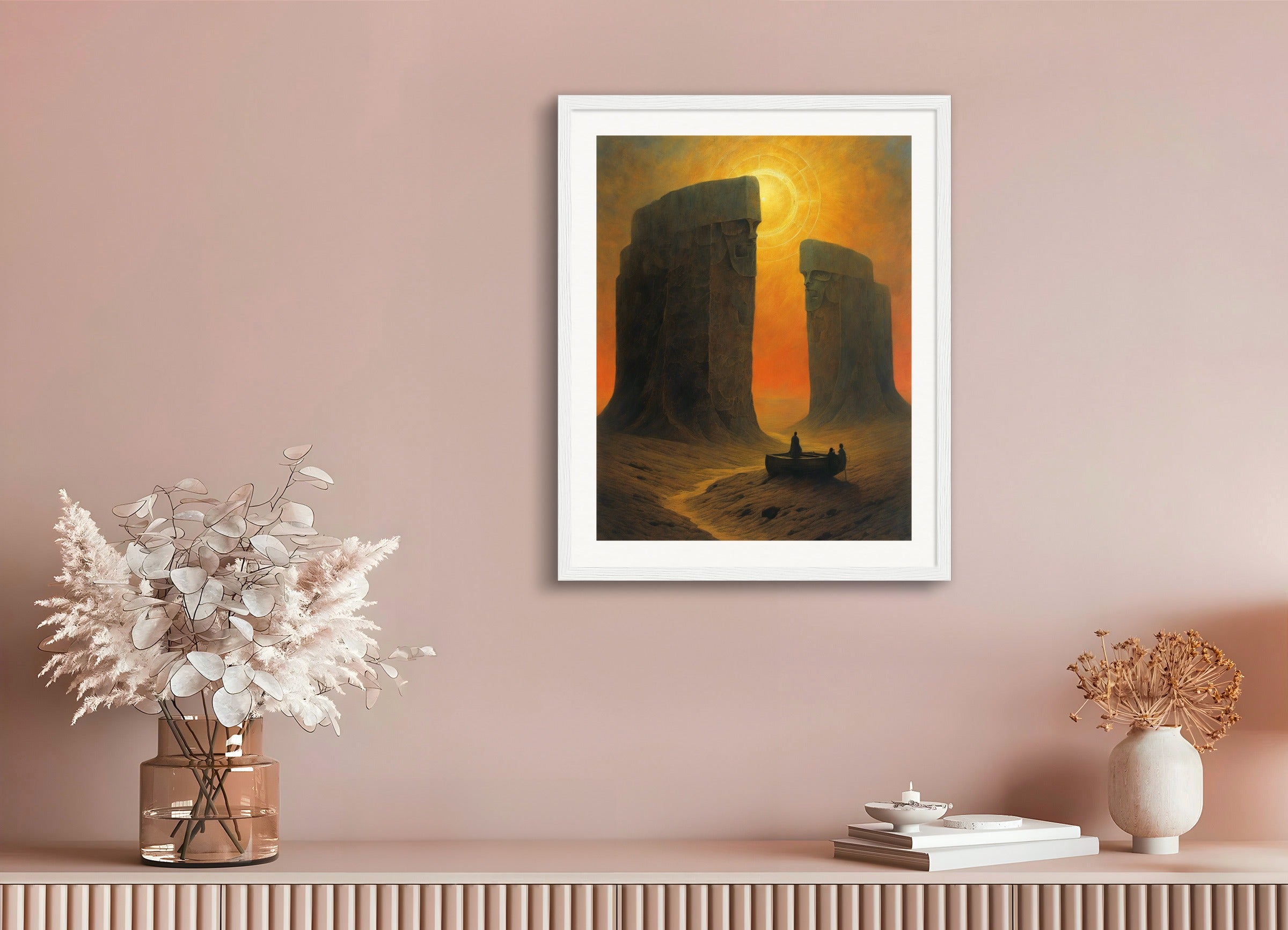 Poster with wood frame: Illustration of deinforced, atmospheric, dark and mystical band illustration,