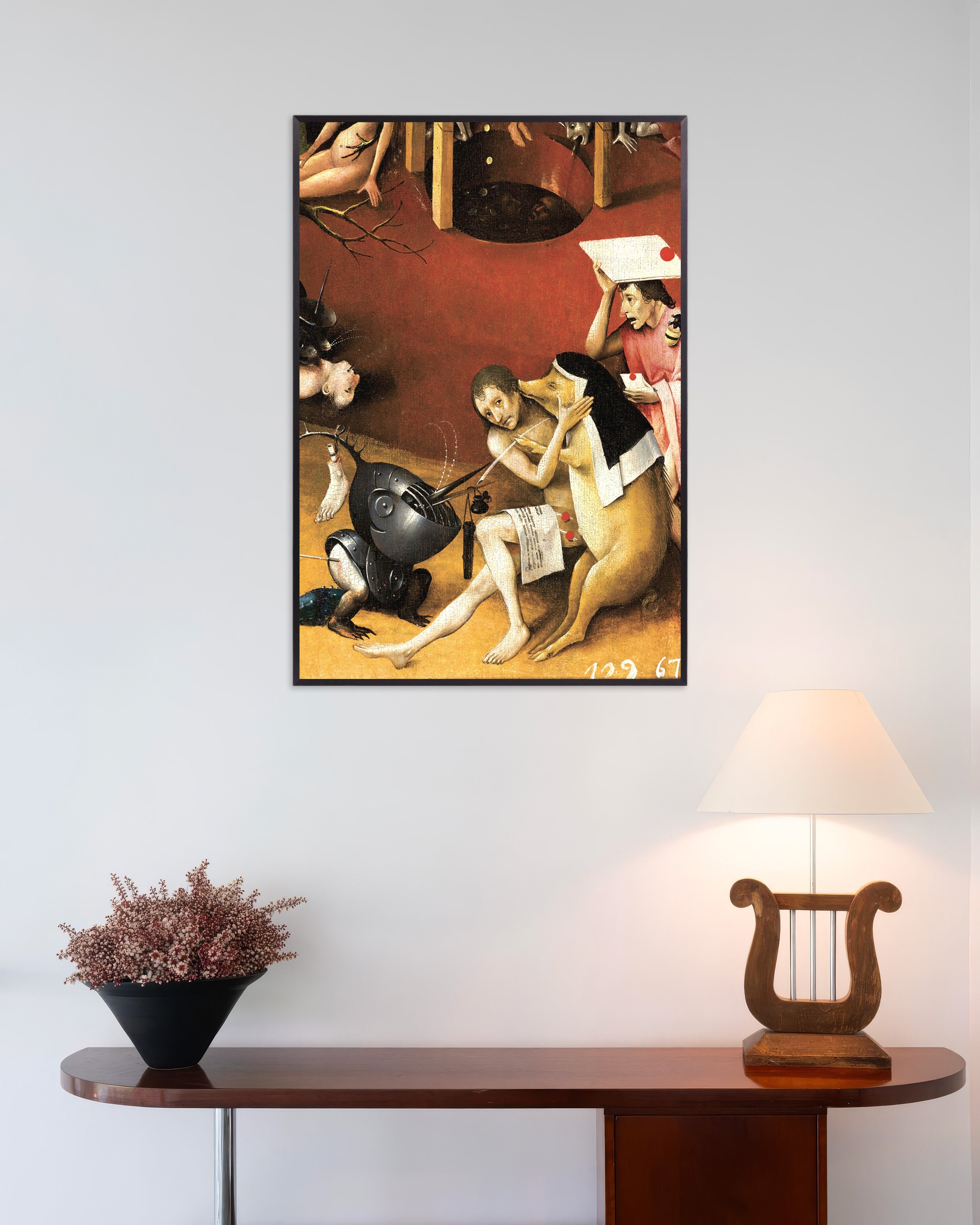 Poster of Detail from The Garden of Earthly Delights: the pig nun, with metal frame