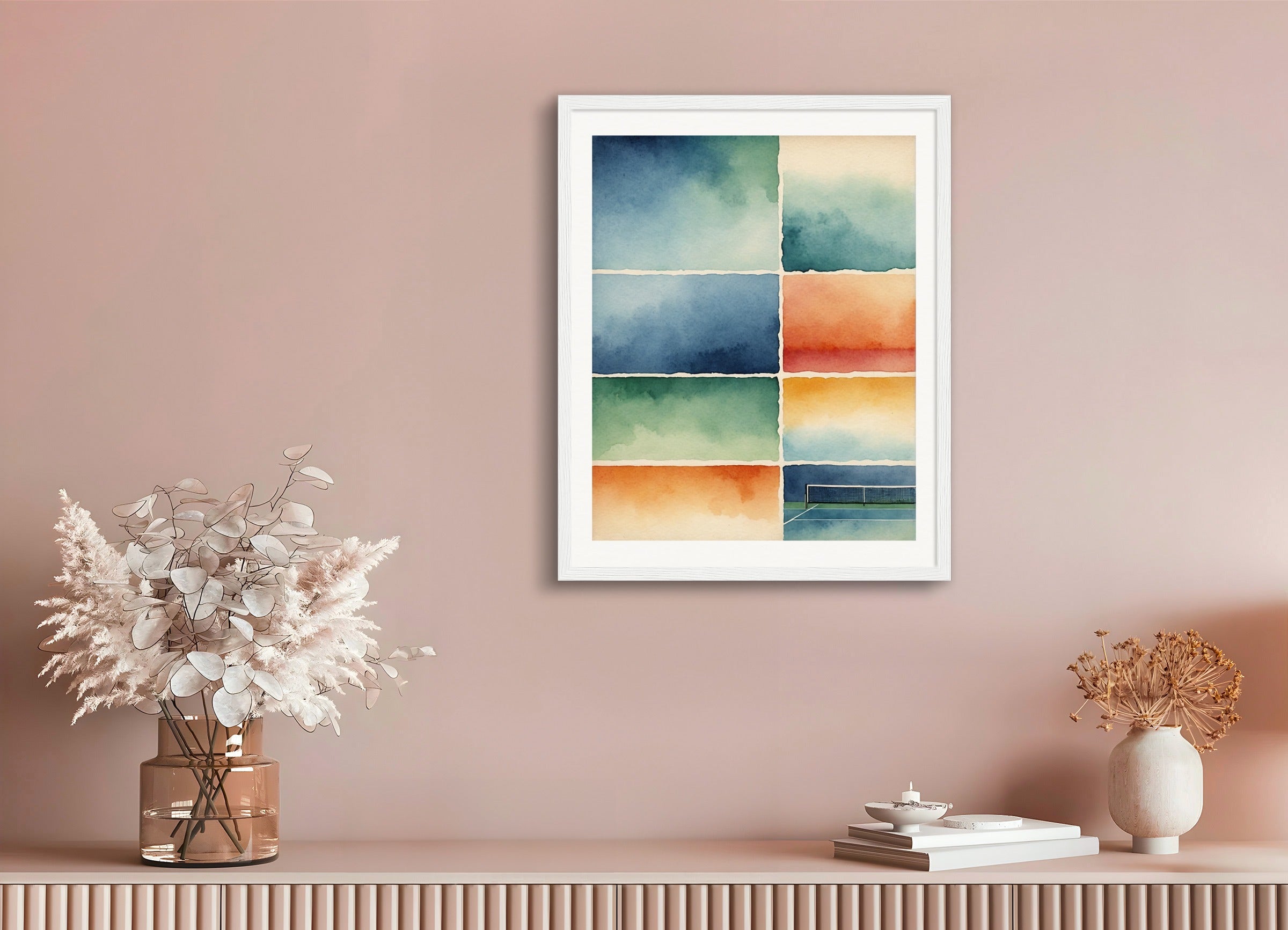 Poster with wood frame: Abstract watercolor on color gradients,