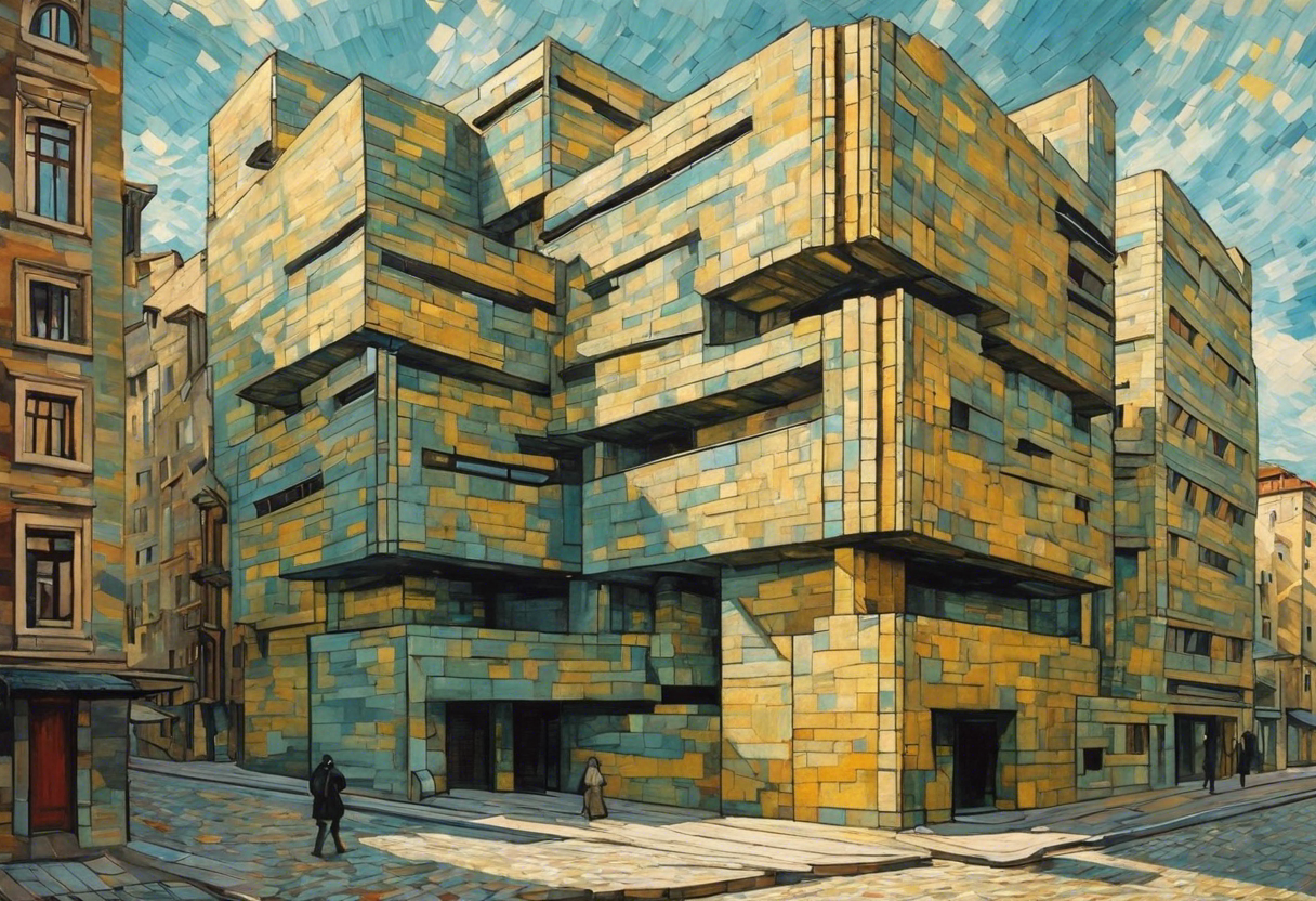 Schilderij dat de gepassioneerde turbulentie van de natuur en menselijke emotie vastlegt, Architectuur - Poster