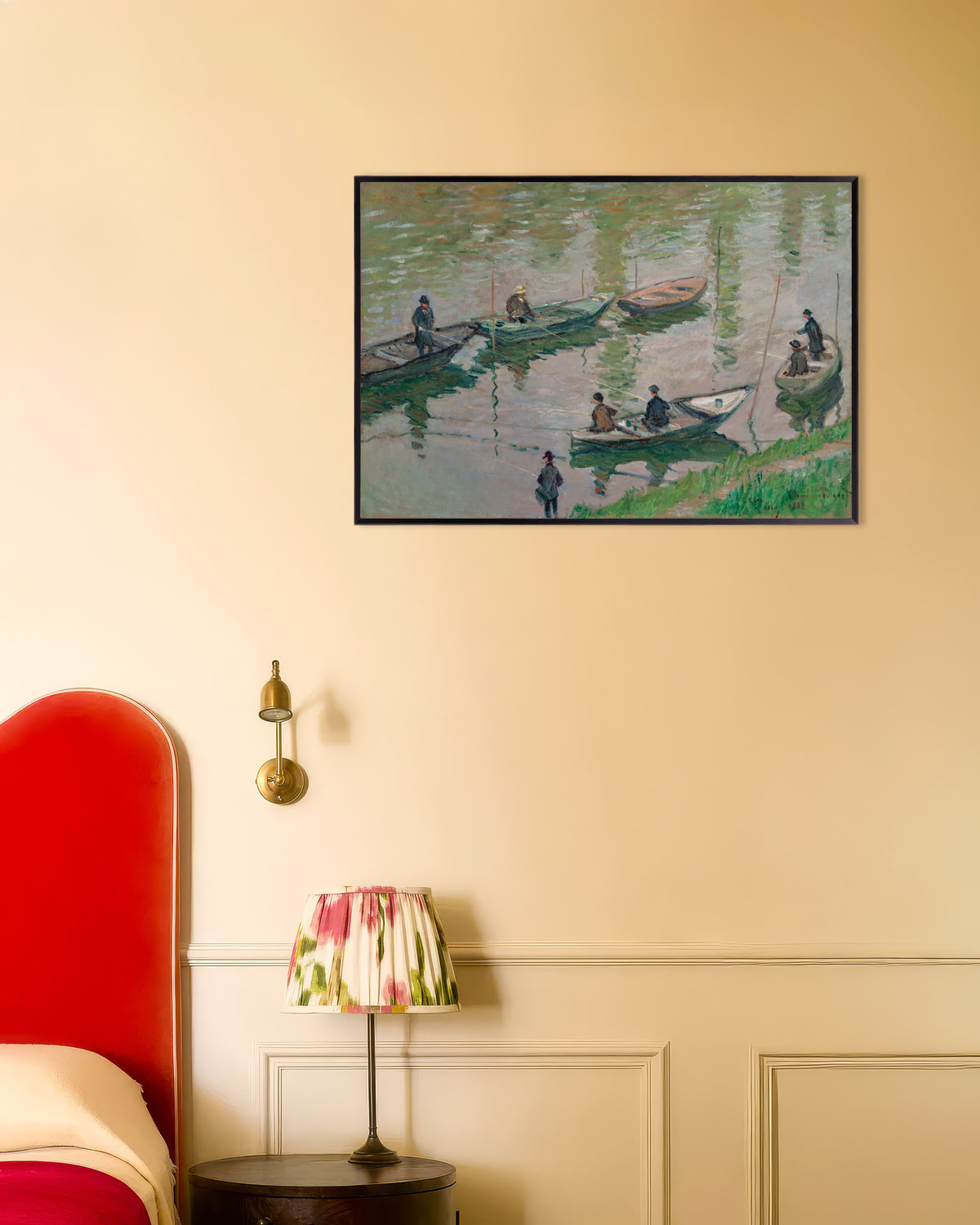 Affiche Pêcheurs sur la Seine à Poissy (1882) de Claude Monet, avec un cadre en métal