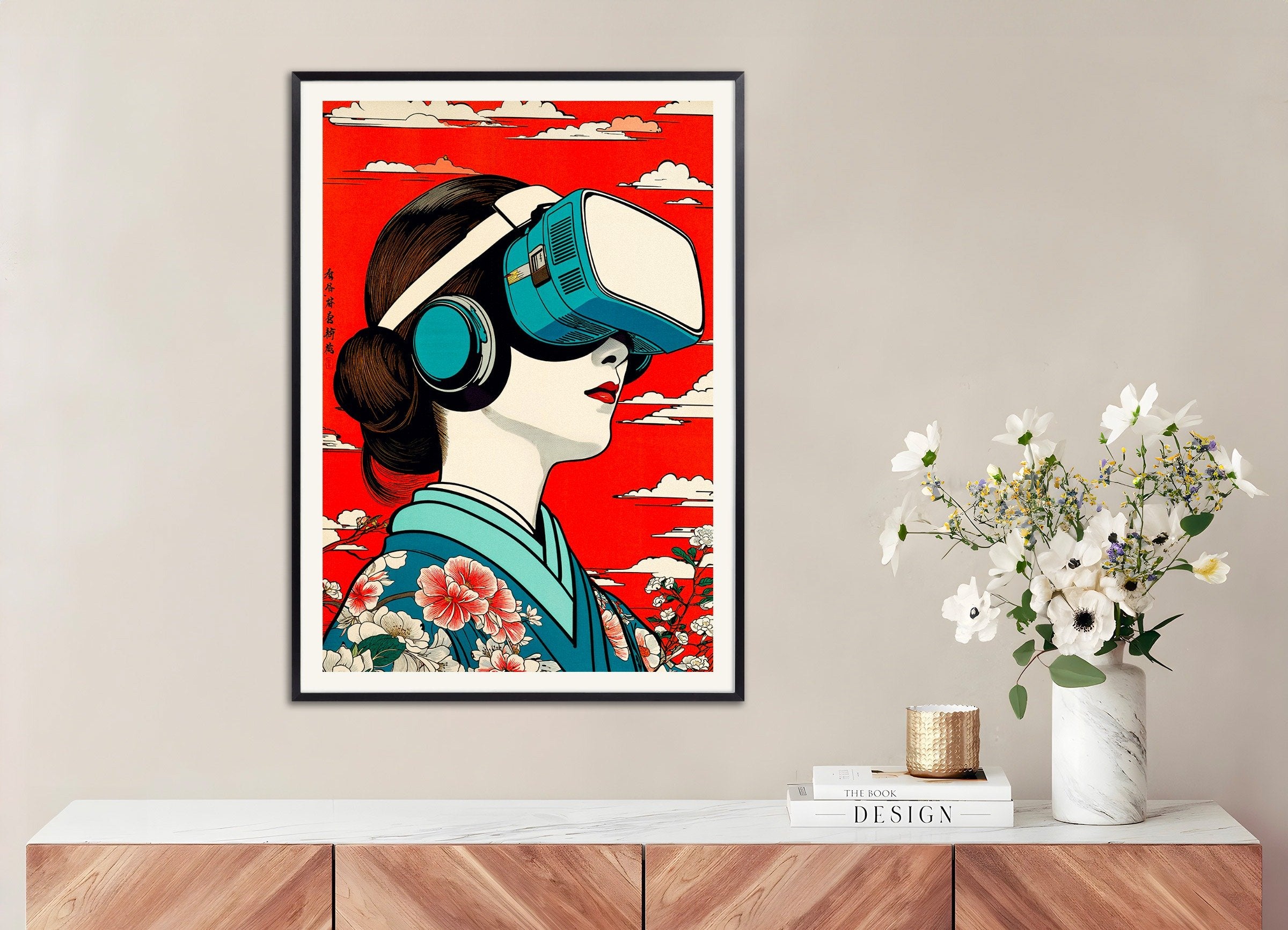 Poster of "Geisha VR" Poster - Hiroshige Tribute x Modern Technology, with metal frame