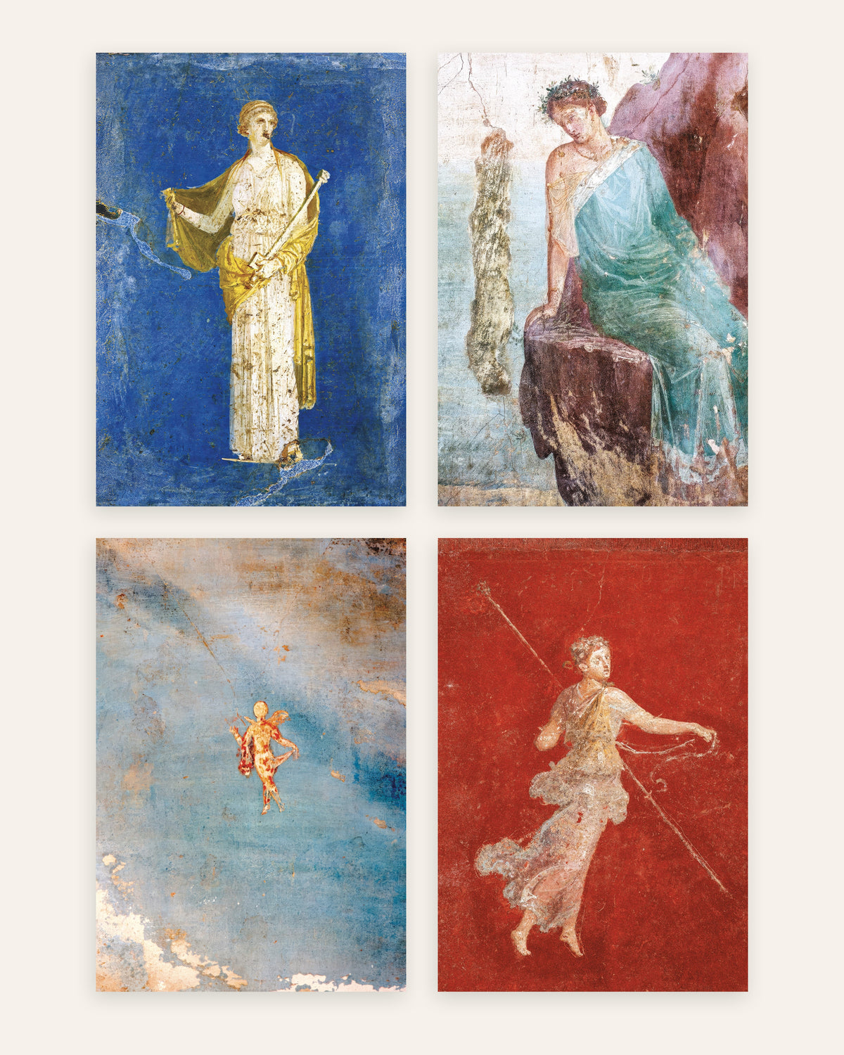 Romeinse fresco posters, set van 4: Medea, Icarus, Psyche en maenade, zonder lijst