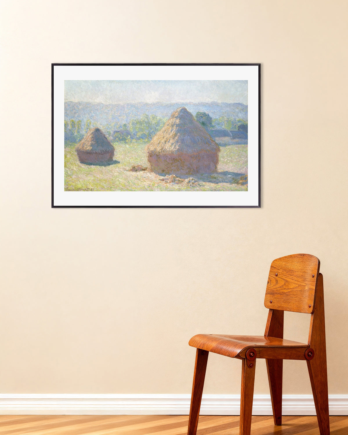 Poster Graanschelven, eind van de zomer (1891) van Claude Monet met metalen lijst
