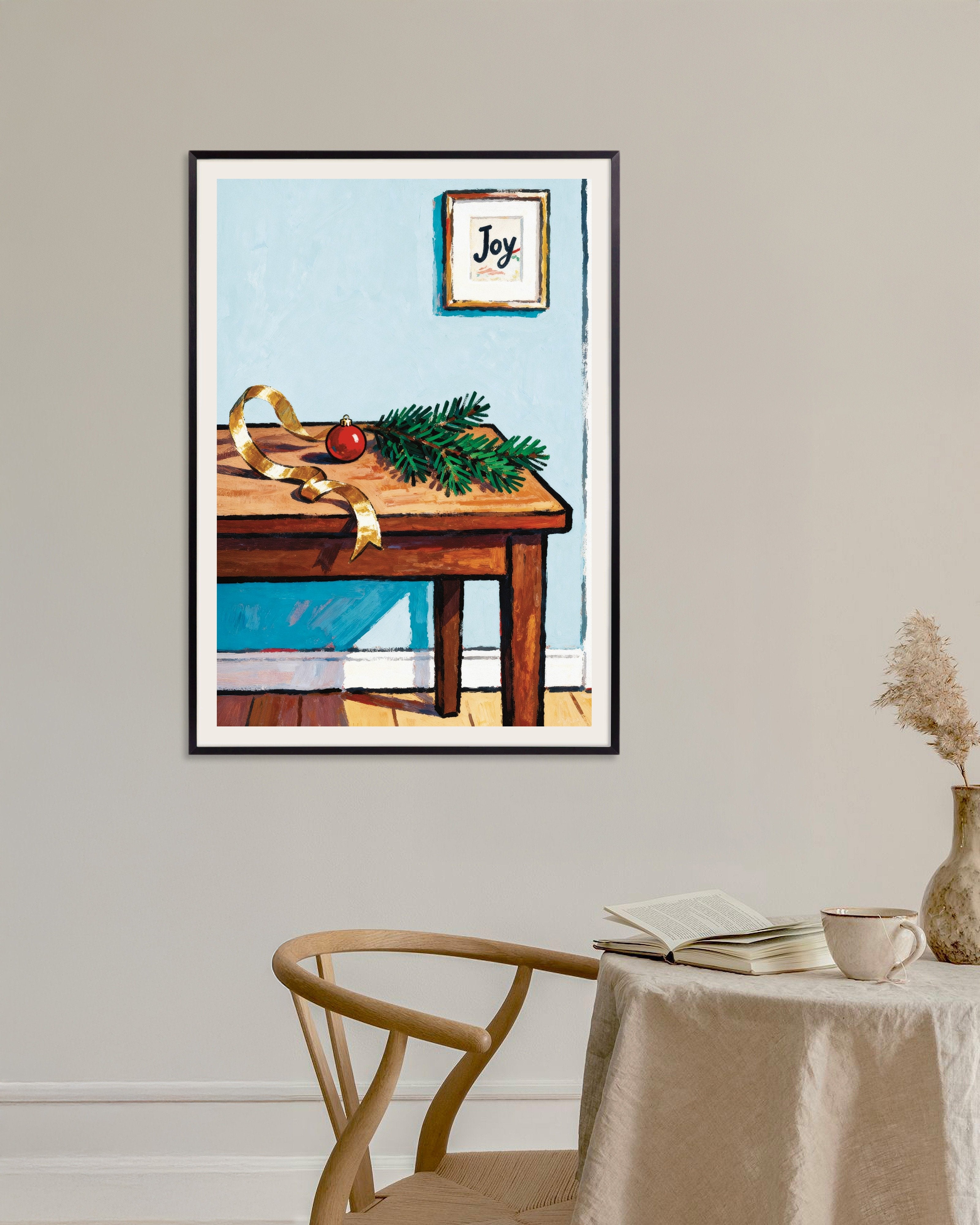Poster of Joy Christmas table art print, with metal frame