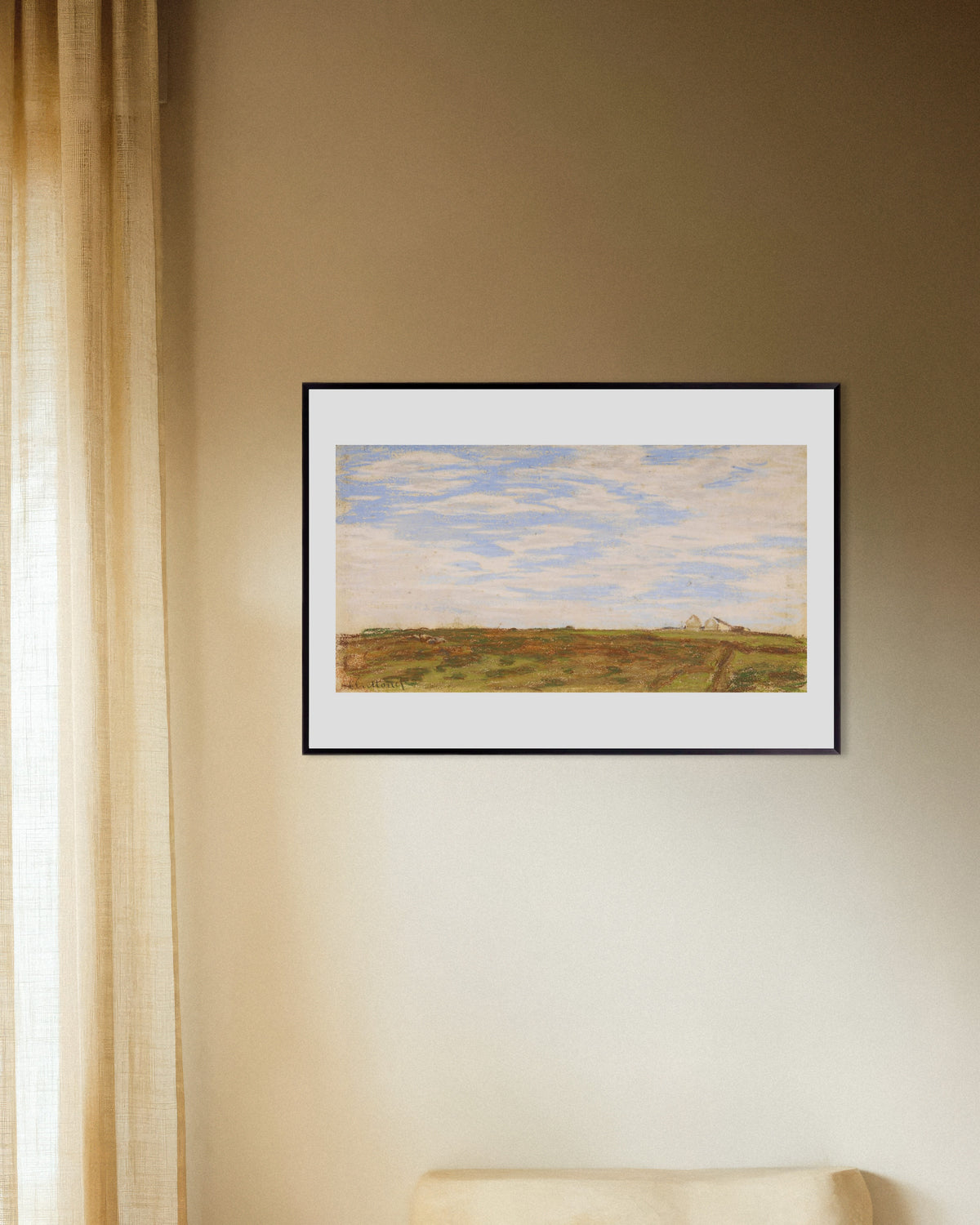 Poster Landschap (1864–1866) van Claude Monet met metalen lijst