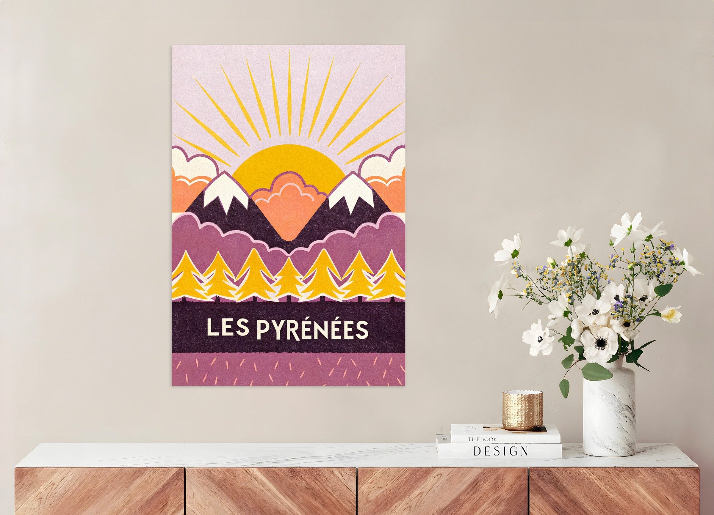 Poster of Les Pyrénées – Sunset Mountain Graphic Art Print