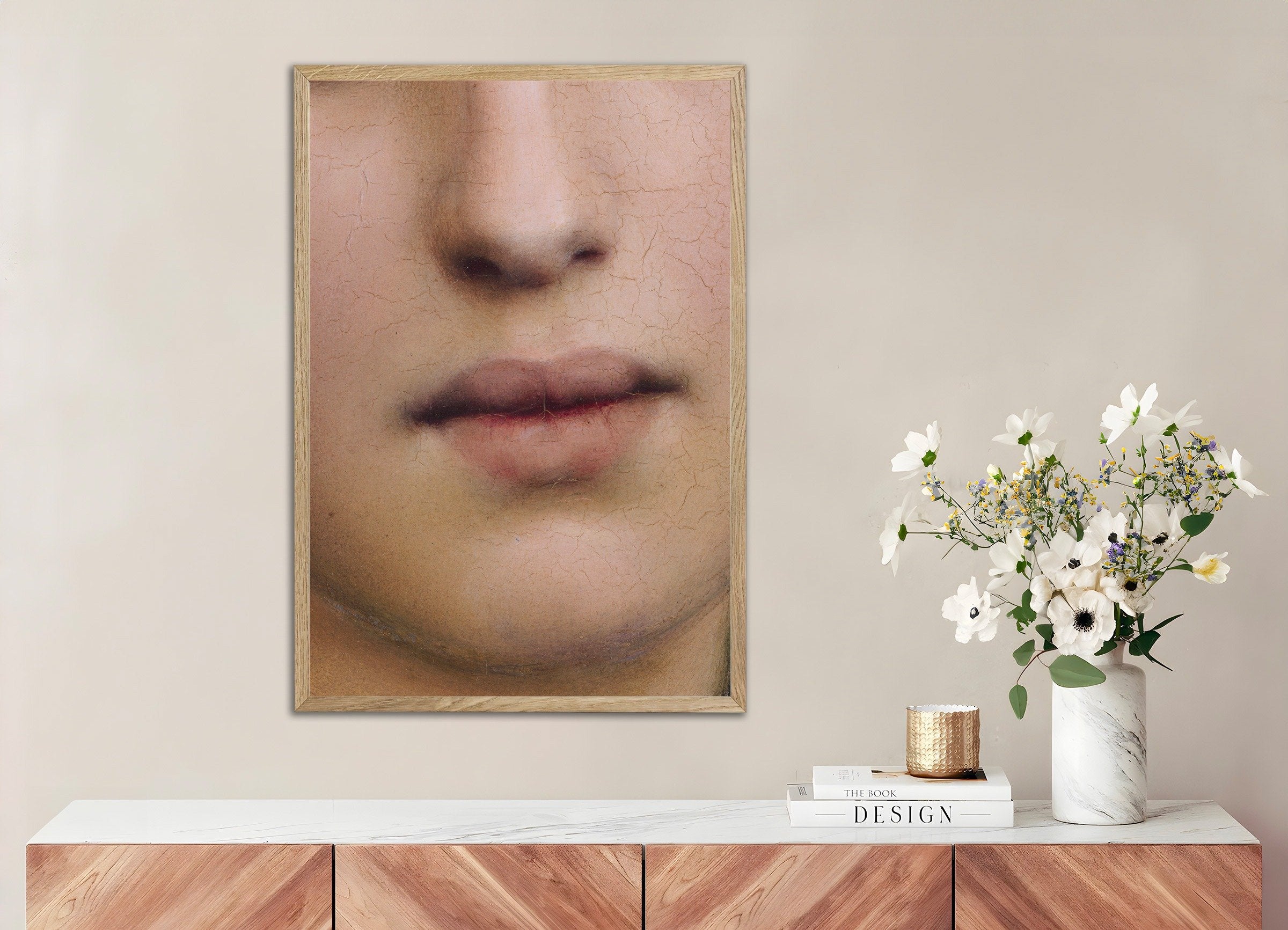 Poster of Louis Janmot "Fleur des Champs" Lips Detail - Fine Art Print, with natural wooden frame