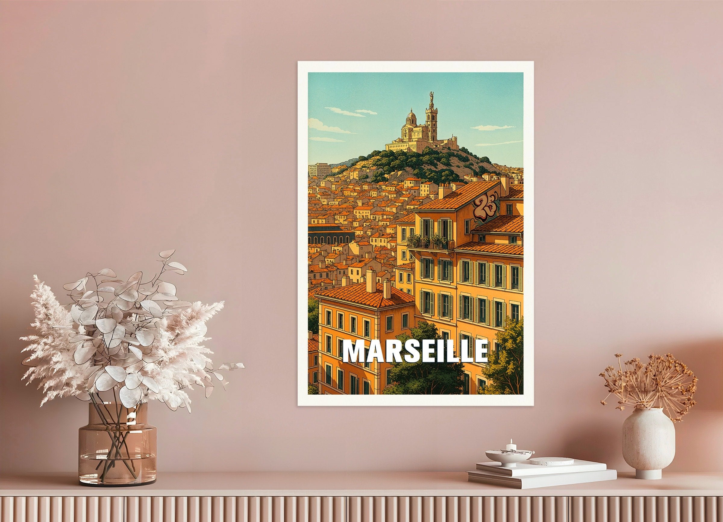 Poster of Marseille Poster – Notre-Dame de la Garde Cityscape