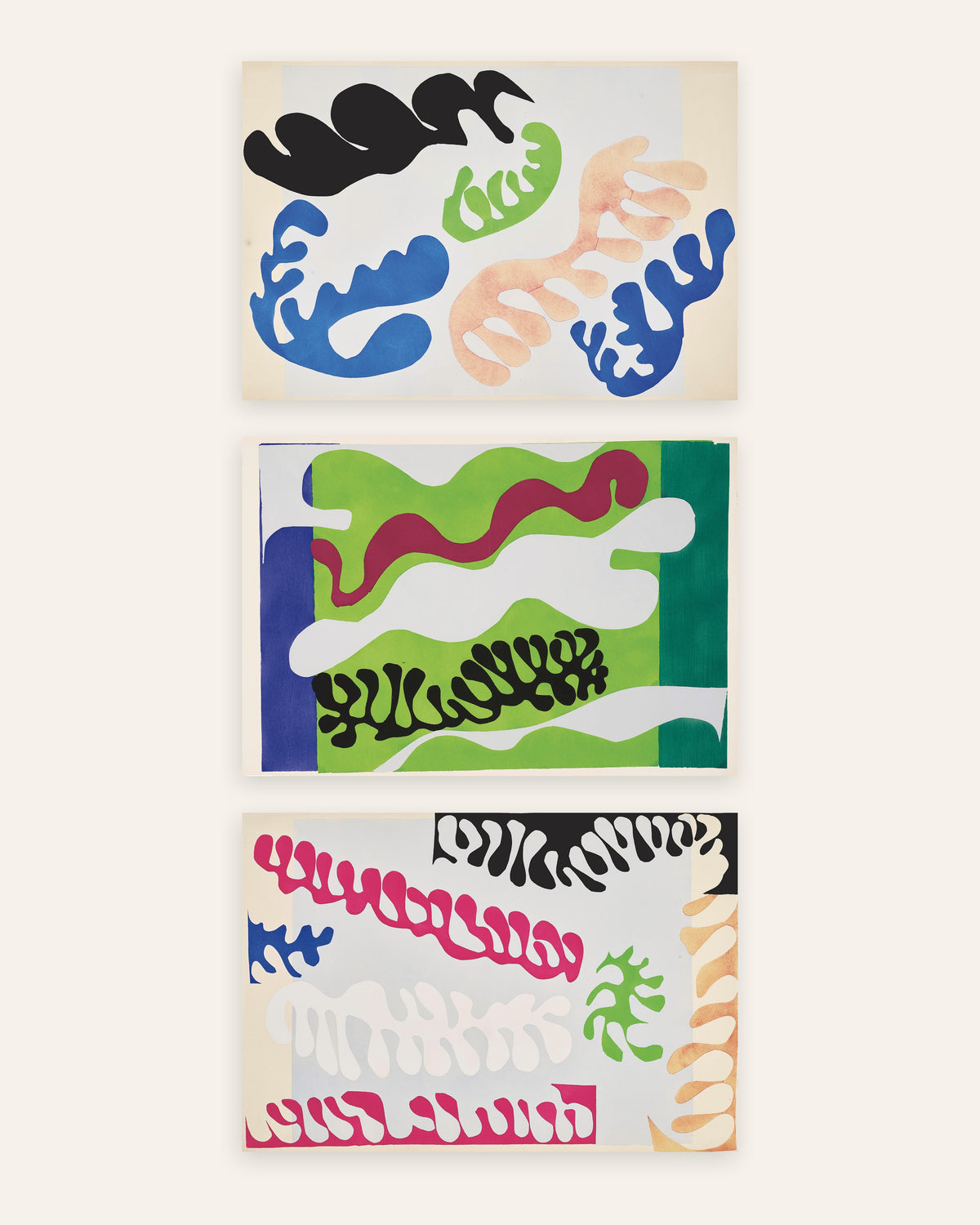 Affiches Matisse Jazz, lot de 3 : Le Lagon en bleu, en vert et en rose, sans cadre