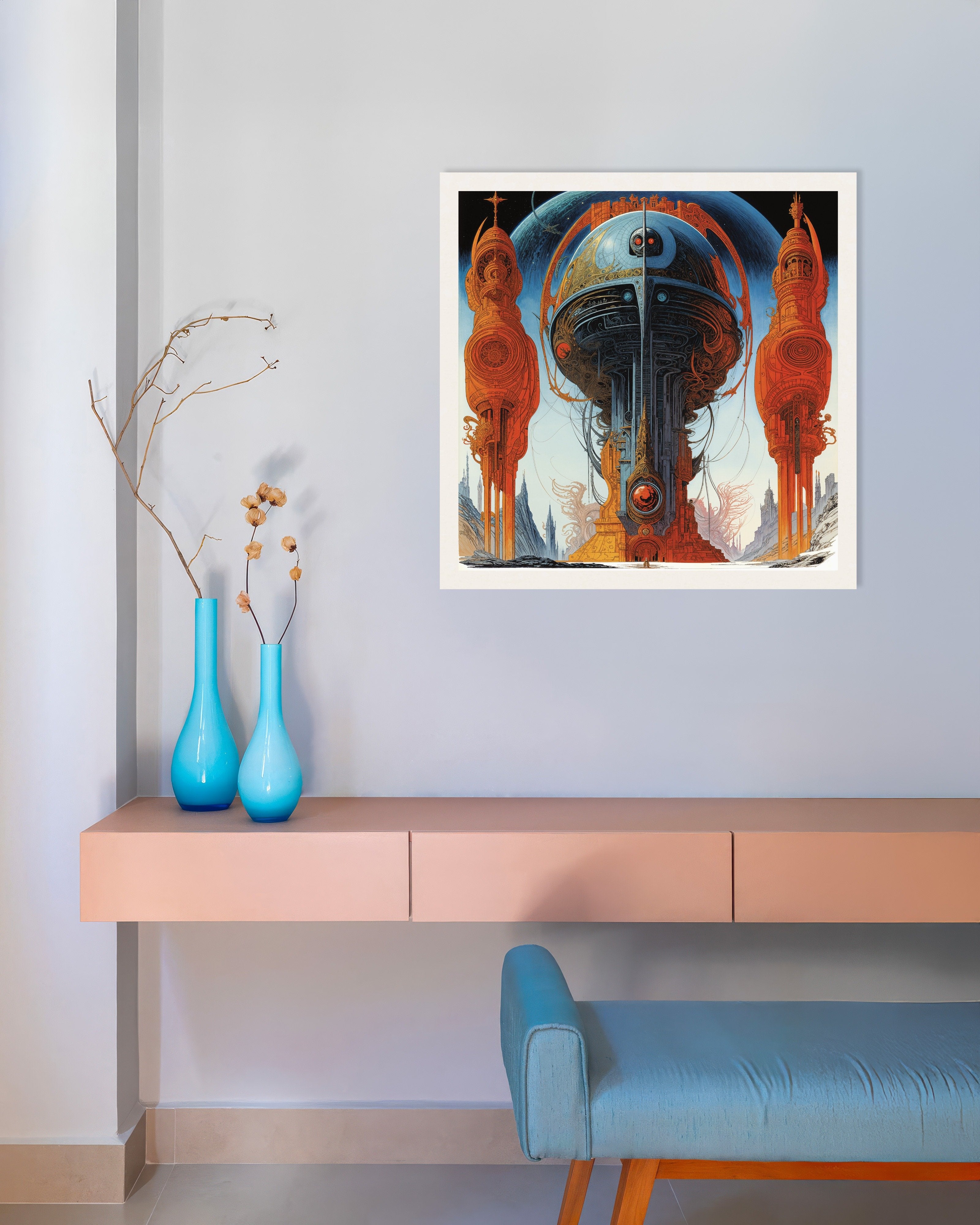 Poster of Mega Caryatids Sci‑Fi Architecture Art Print