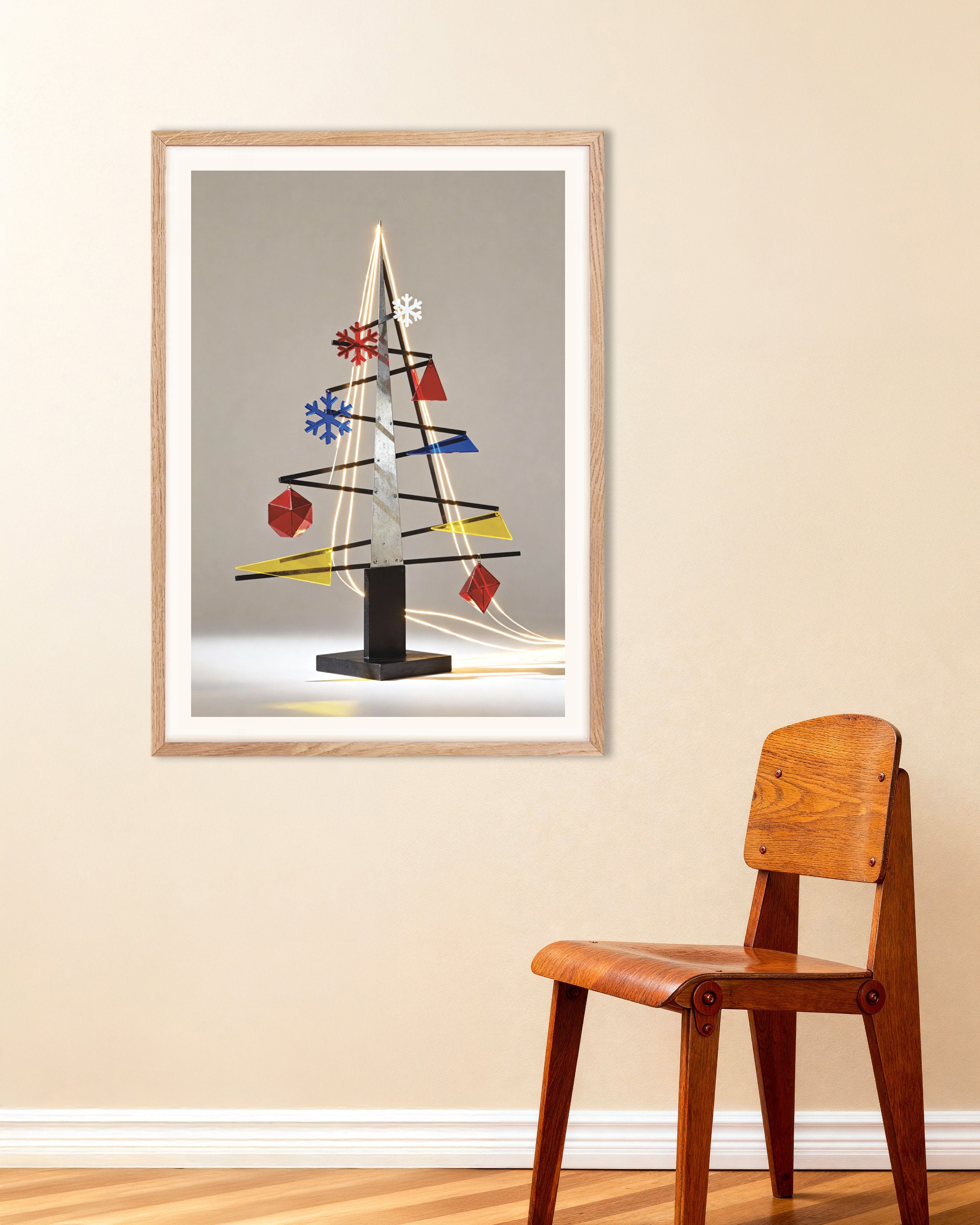 Poster of Modern metal Christmas tree poster, with natural wooden frame
