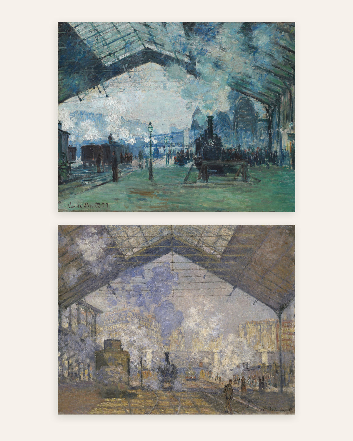 Affiches Monet Gare Saint-Lazare, lot de 2 : vapeur et trains, sans cadre