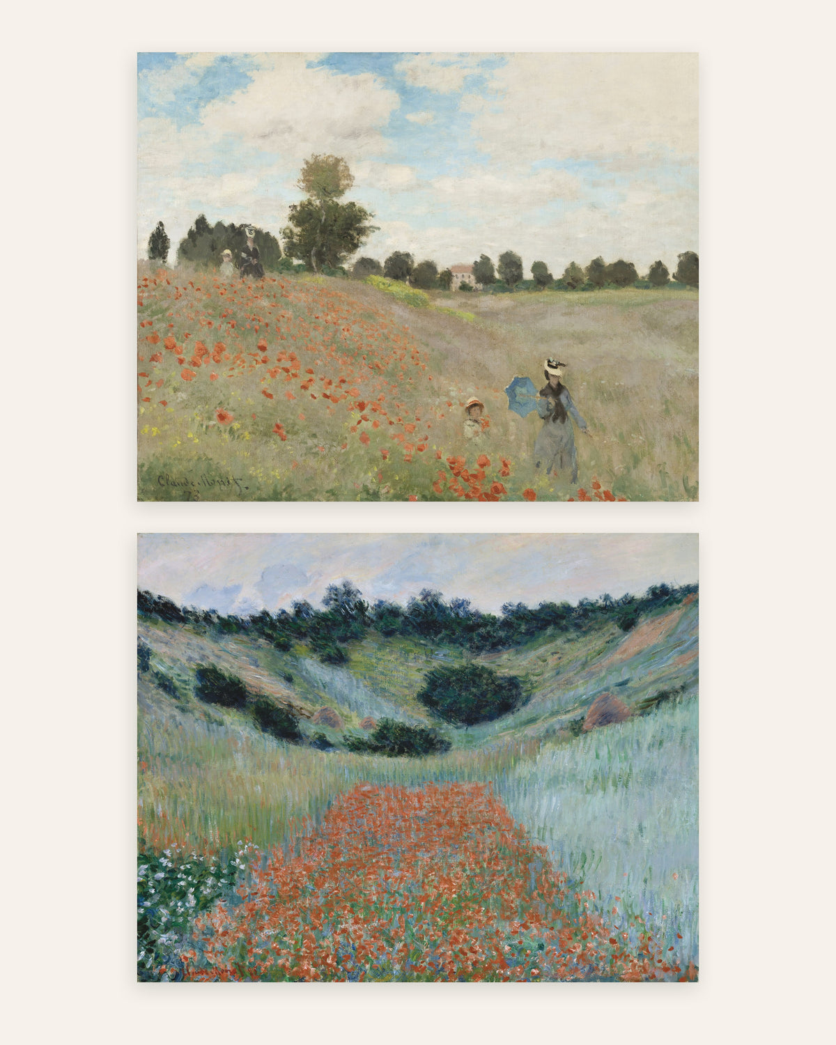 Affiches Monet Coquelicots, lot de 2 : Argenteuil et Giverny, sans cadre