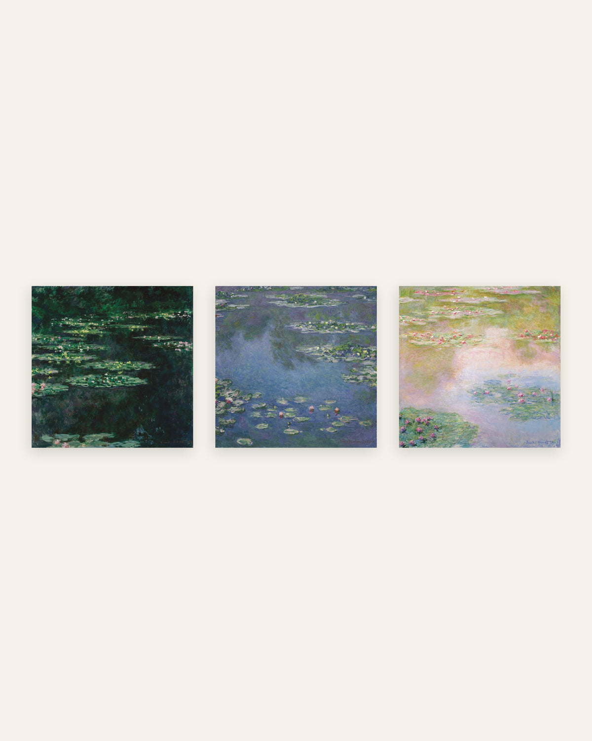 Affiches Monet Nymphéas, lot de 3 : le bassin au format carré, sans cadre