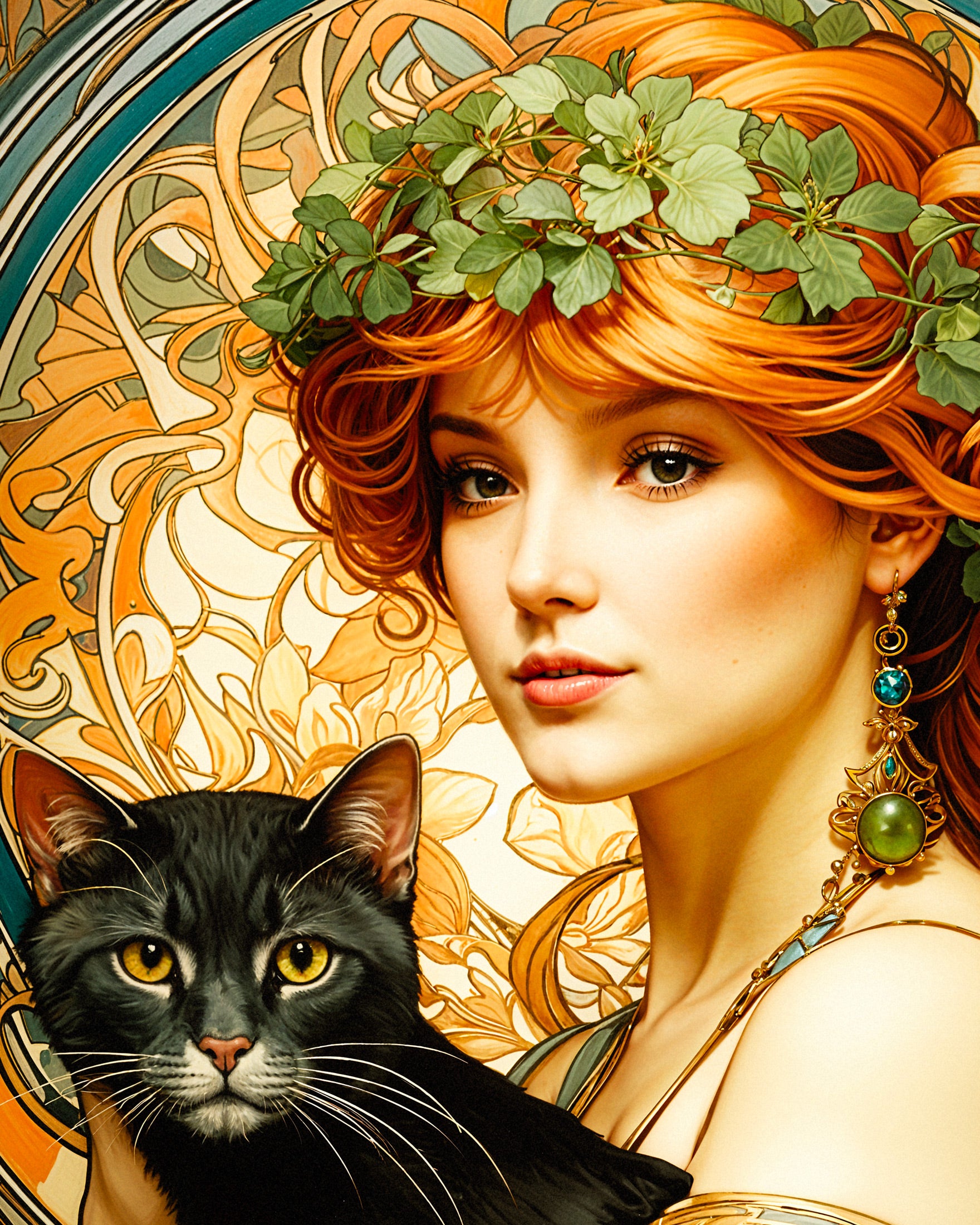 Le Chat de Mucha, Art Nouveau - Affiche