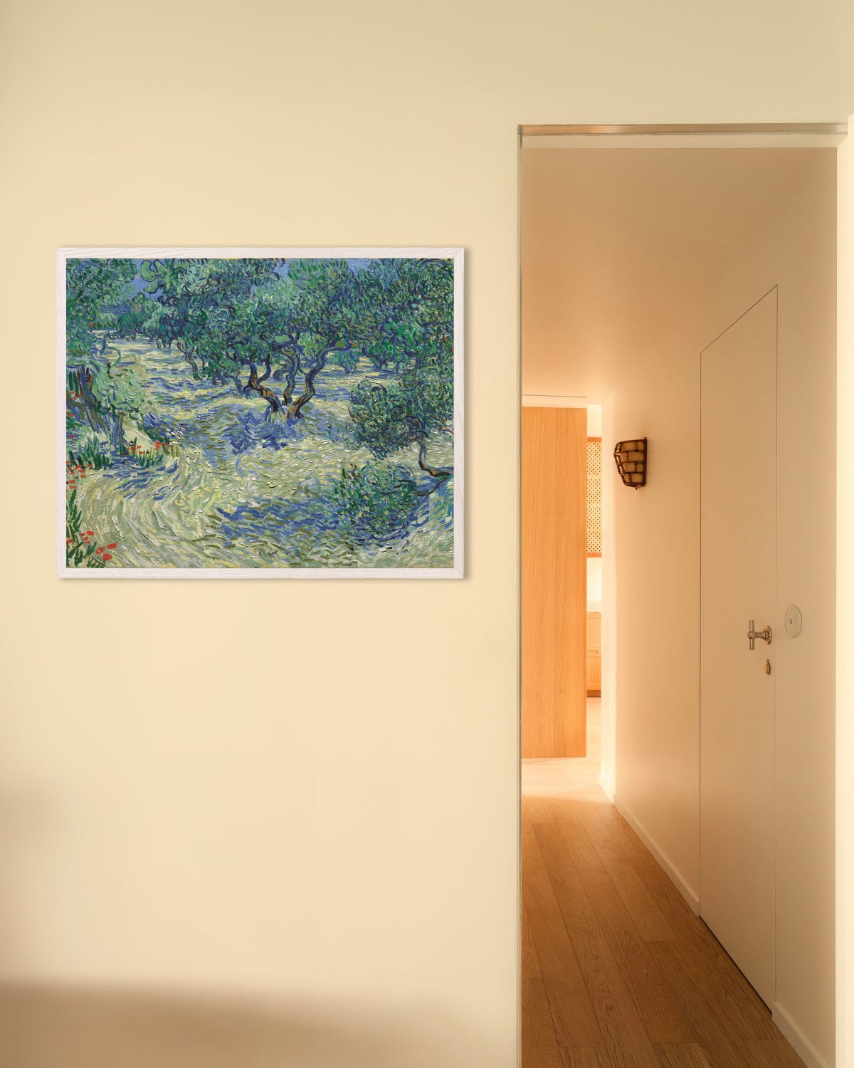 Poster van Olijfgaard (1889) van Vincent van Gogh, met witte houten lijst