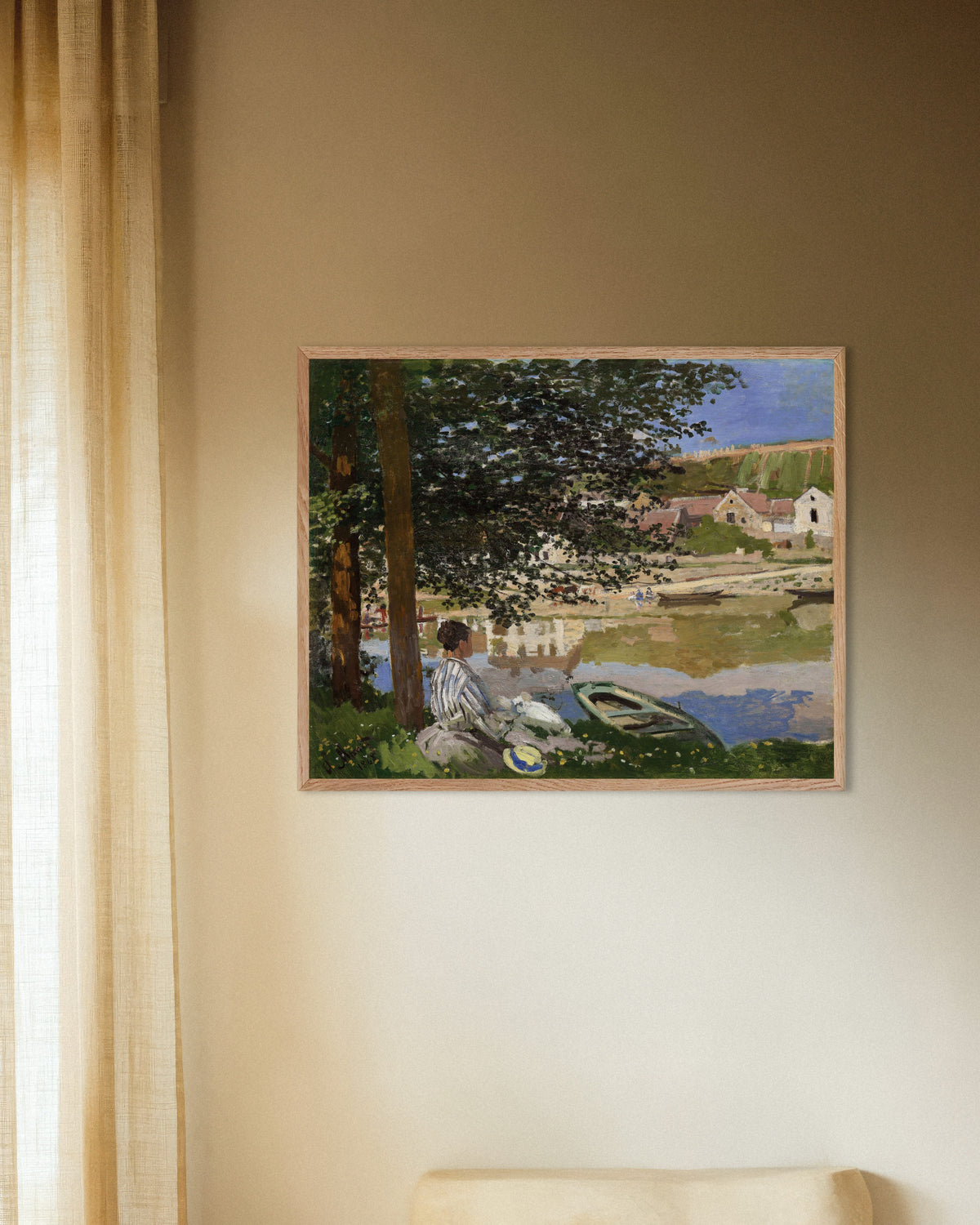 Affiche Au bord de l'eau, Bennecourt (1868) de Claude Monet, avec un cadre en bois naturel