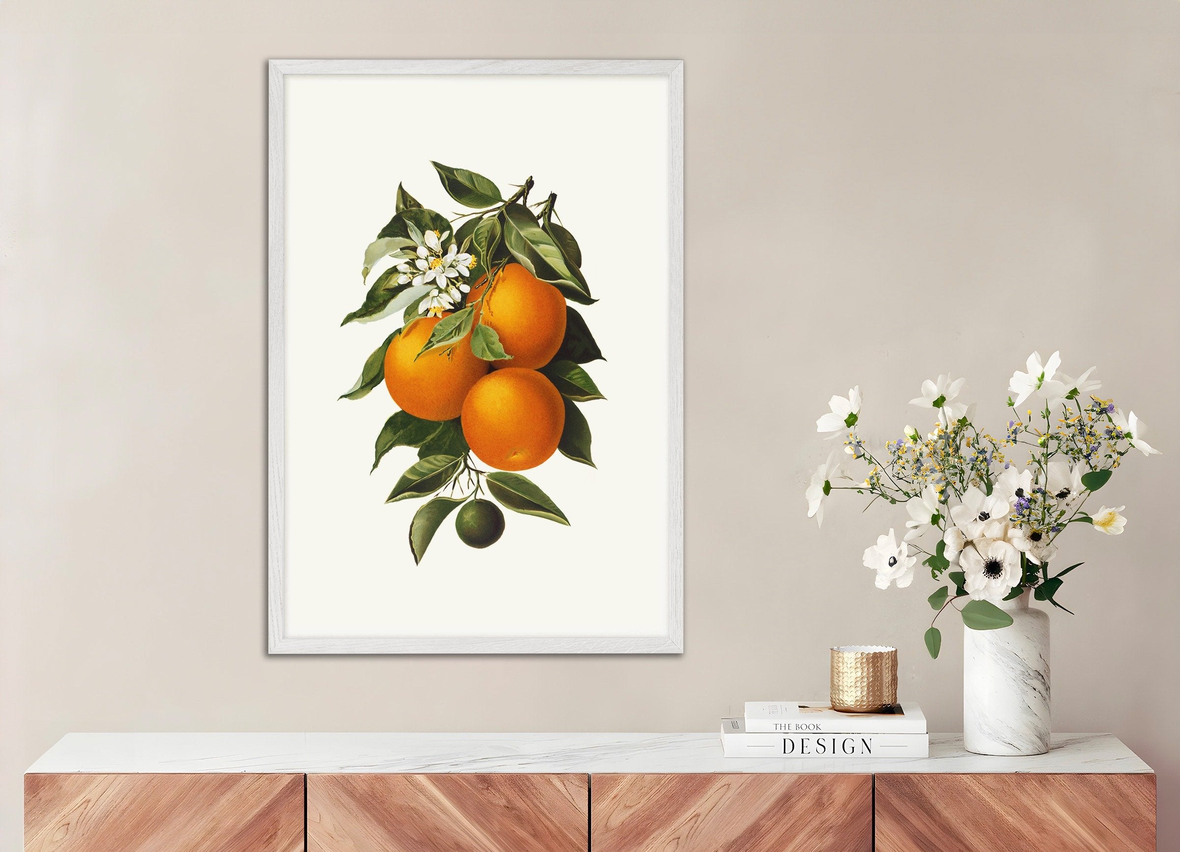 Poster of Oranges Poster, with white wooden frame