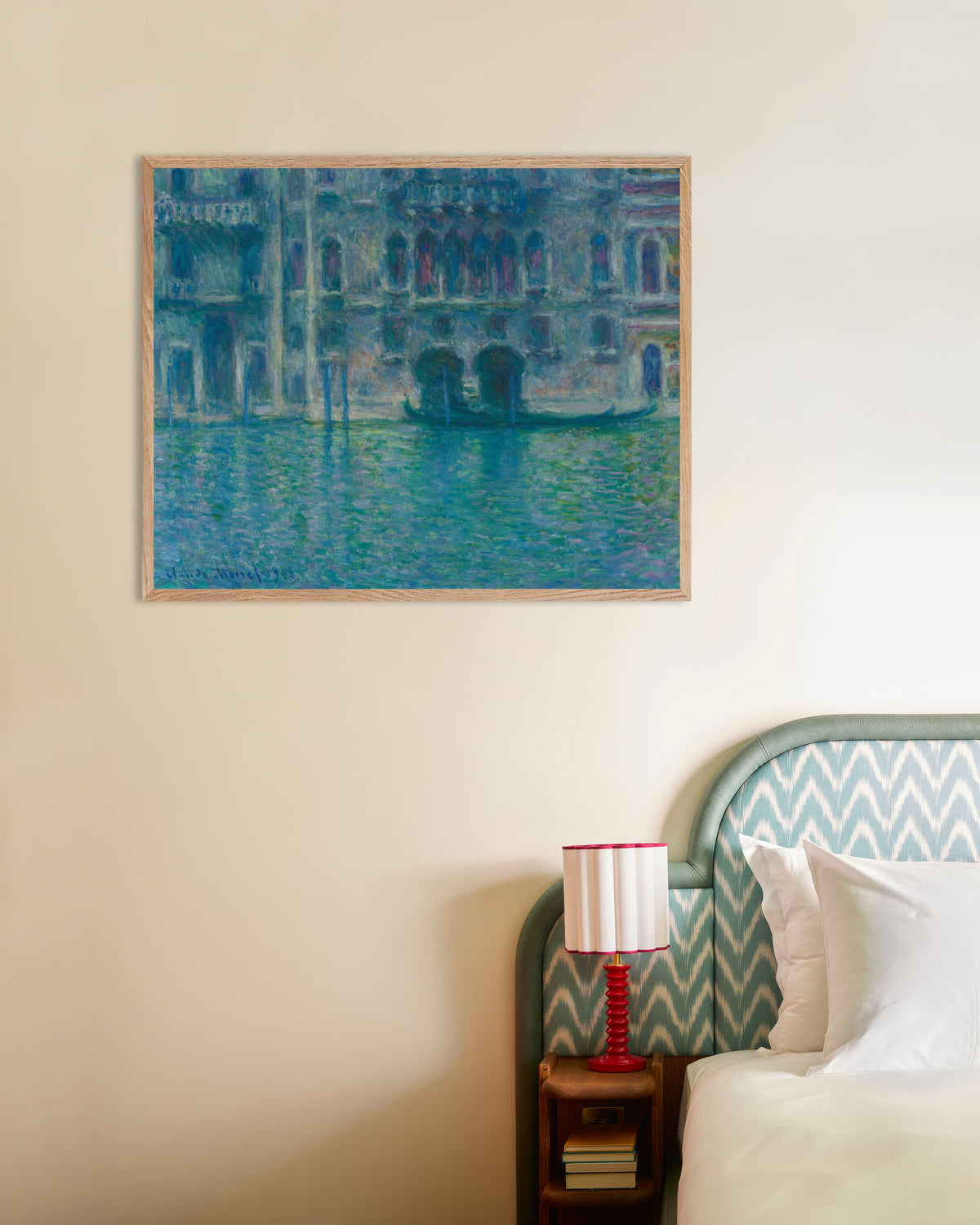 Poster Palazzo da Mula, Venetië (1908) van Claude Monet met naturel houten lijst