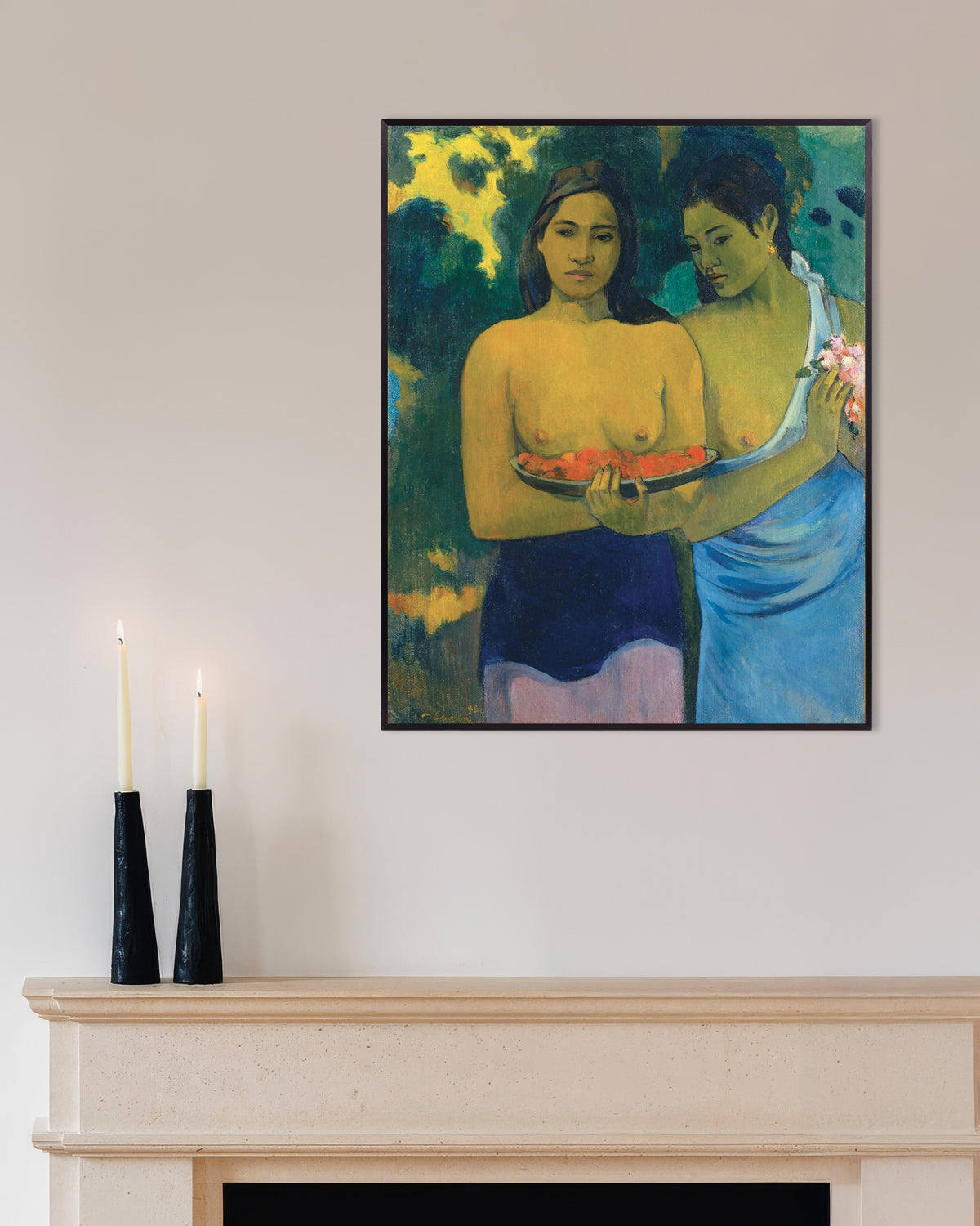 Poster Paul Gauguin, Les Seins aux fleurs rouges, avec cadre en métal