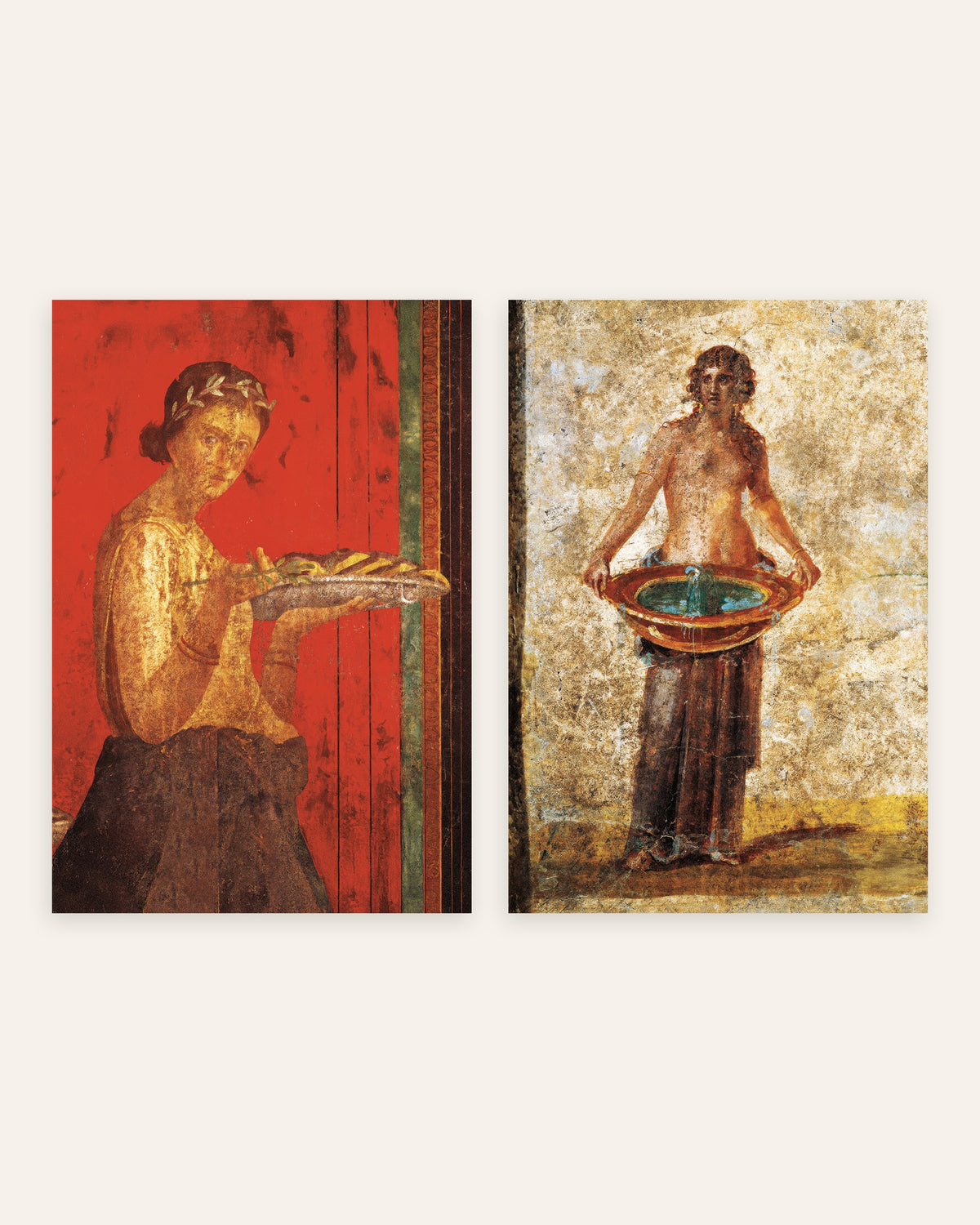 Pompeii fresco posters, set van 2: lauwerkrans en waterbekken, zonder lijst