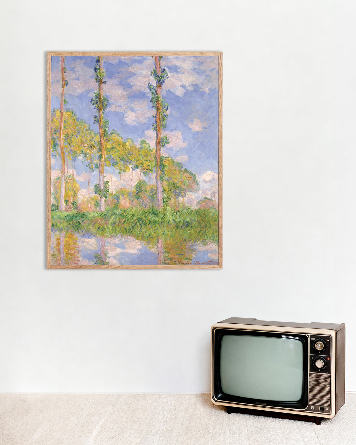 Affiche Peupliers au soleil (1891) de Claude Monet, avec un cadre en bois naturel